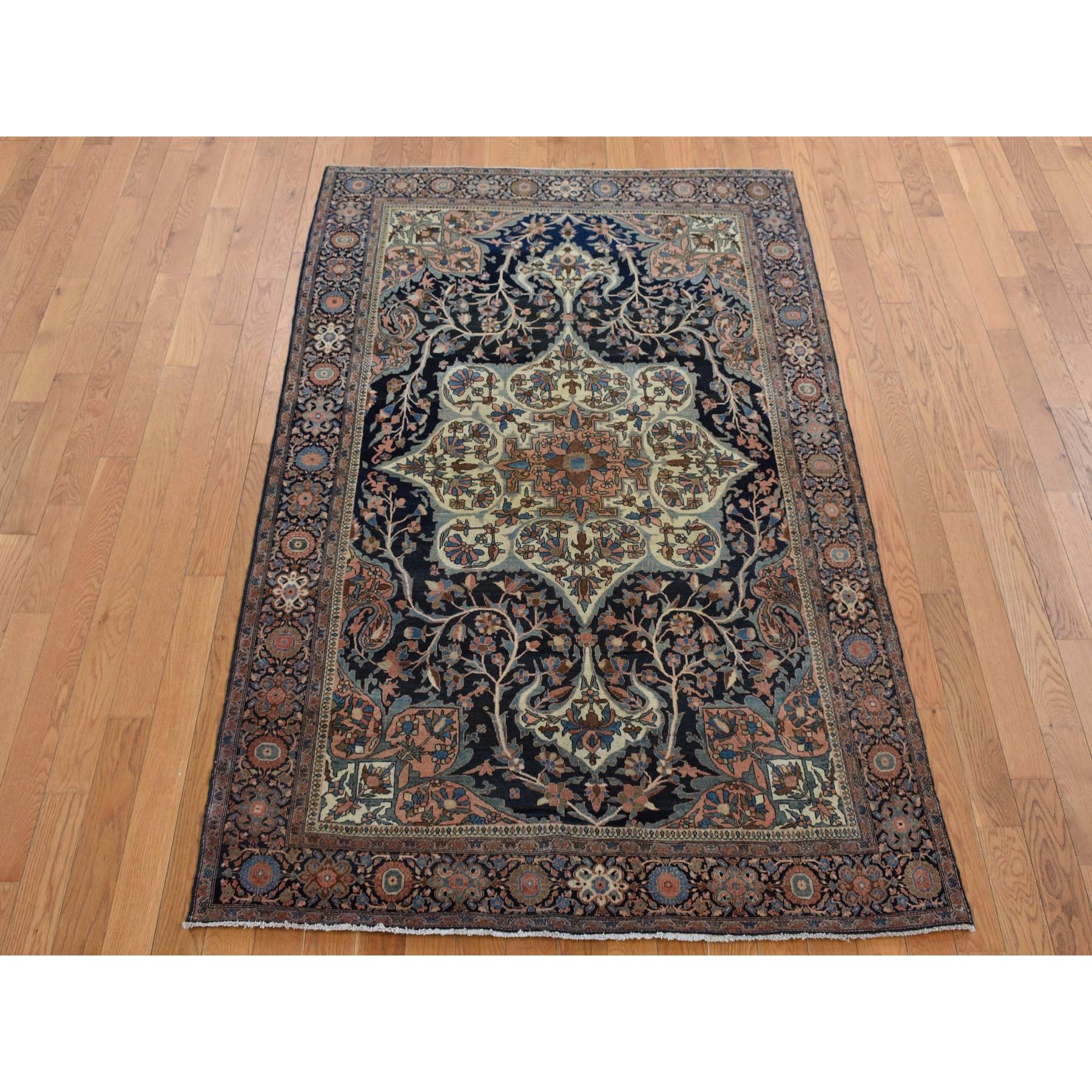 4'4"x6'9" Amber Brown, Antique Persian Fereghan Sarouk, Excellent Condition, Clean and Soft, Even Wear, 100% Wool, Hand Knotted, Oriental Rug Sh87639