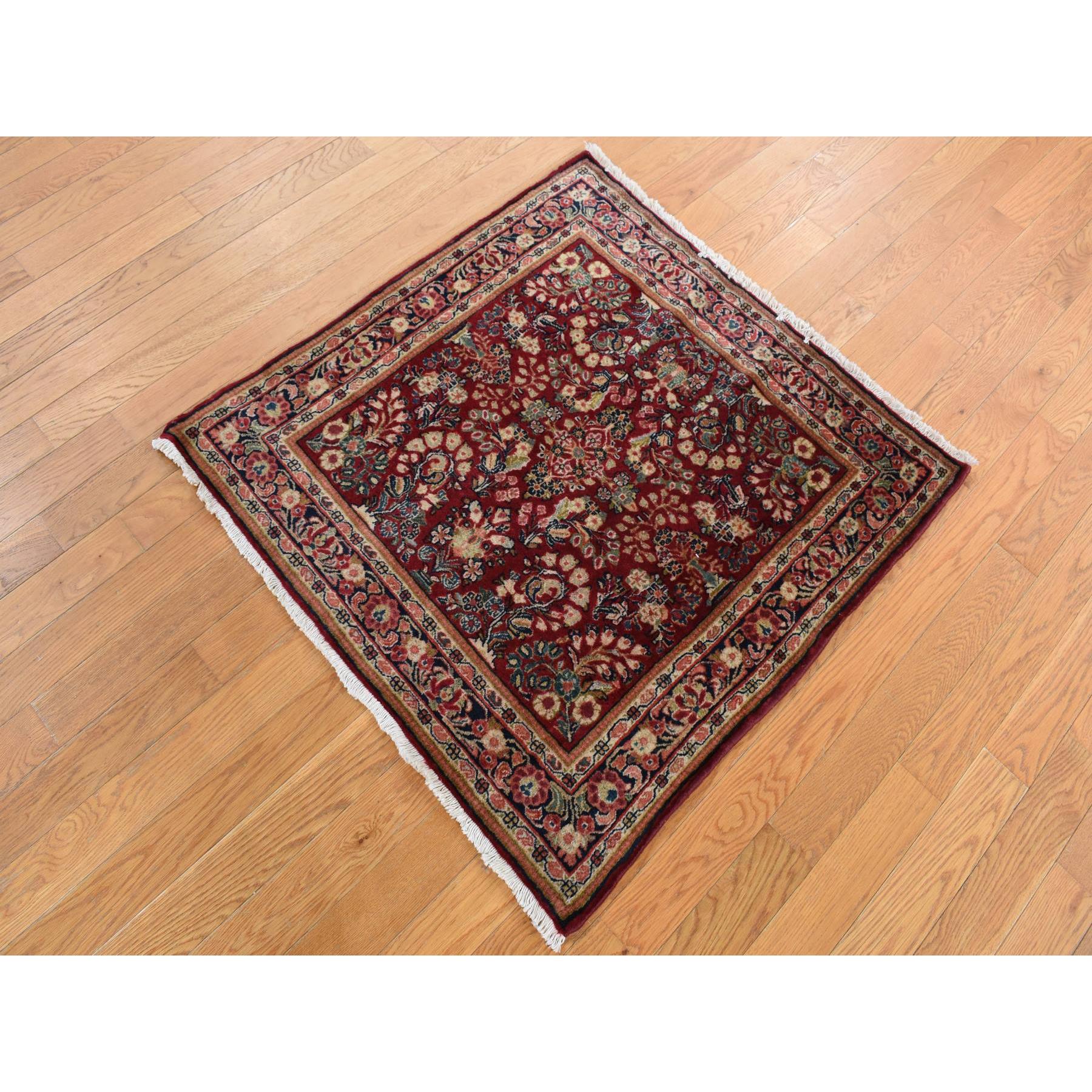 3'x3' Wine Red, Antique Persian Sarouk, Full Pile with a Rare Square Size, 100% Wool, Hand Knotted, Oriental Rug Sh87640
