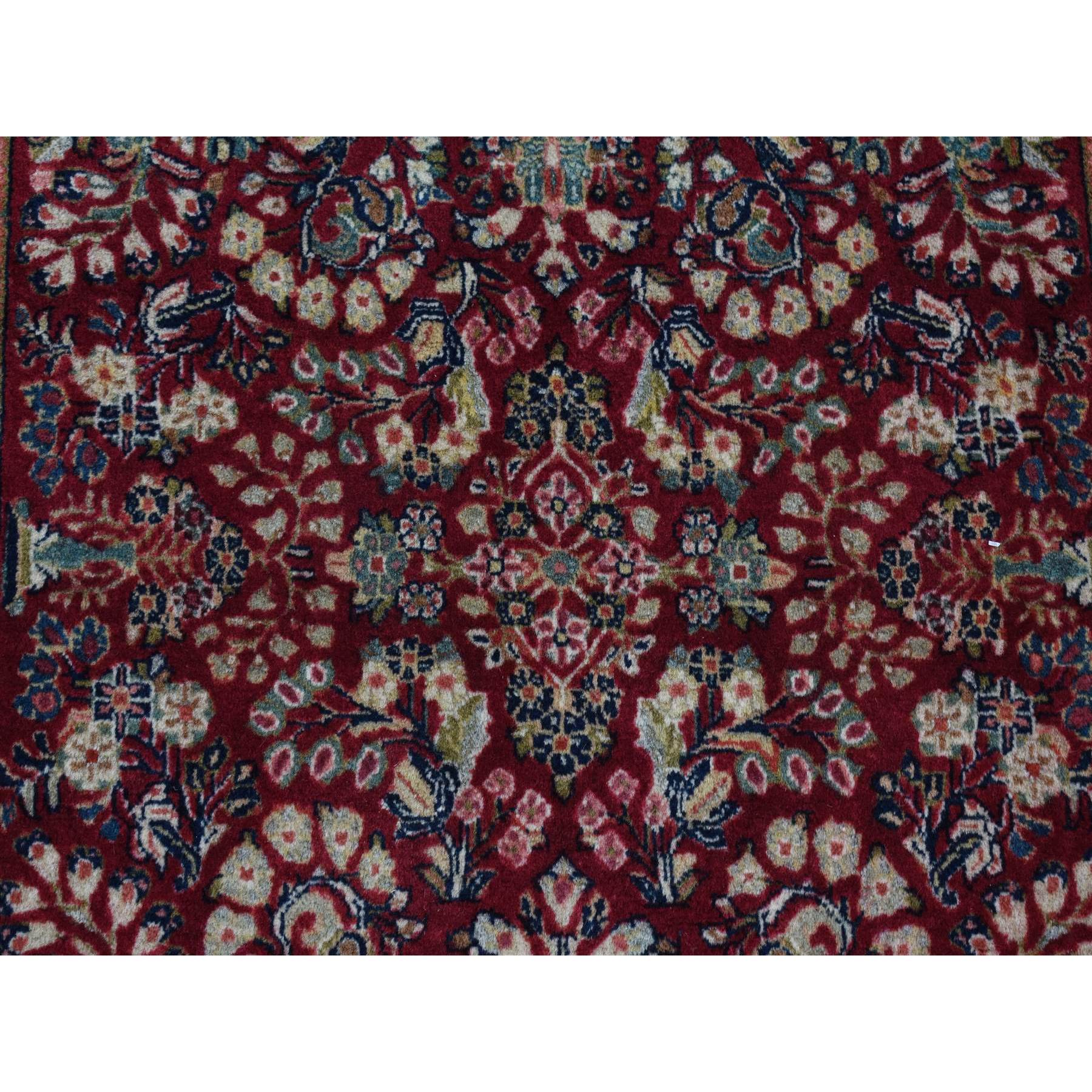 3'x3' Wine Red, Antique Persian Sarouk, Full Pile with a Rare Square Size, 100% Wool, Hand Knotted, Oriental Rug Sh87640