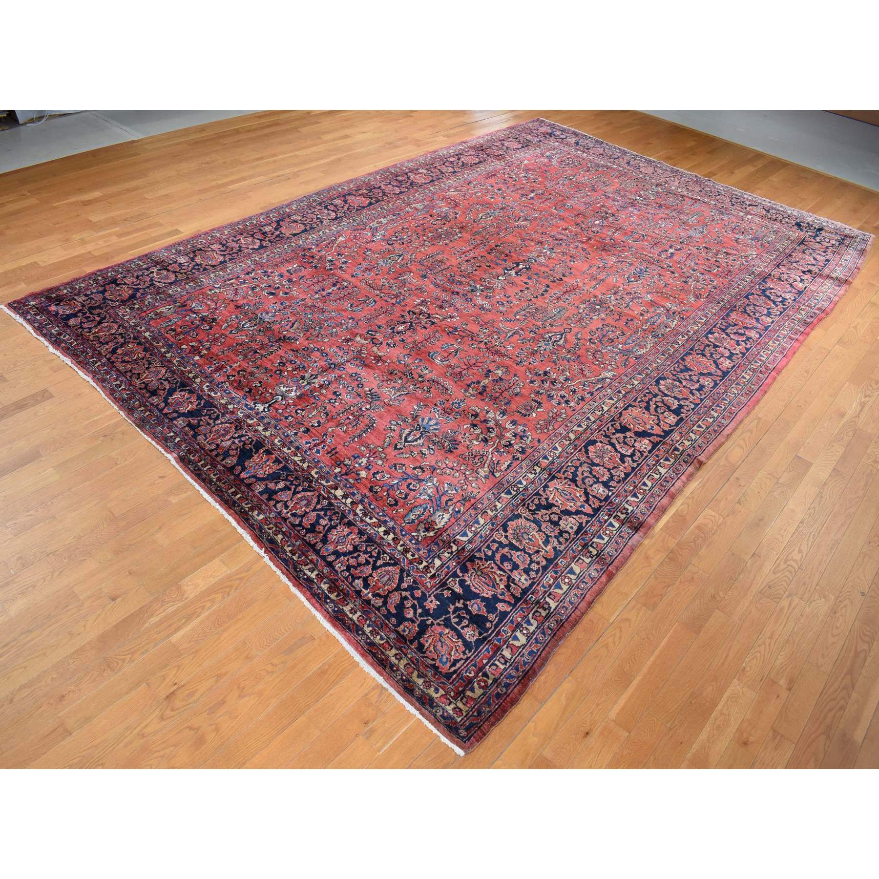 10'8"x17'2" Ruby Red, Antique Persian Sarouk, Extra Long, Excellent Condition, Clean and Soft, Even Wear, 100% Wool, Hand Knotted, Oversized, Oriental Rug Sh87641