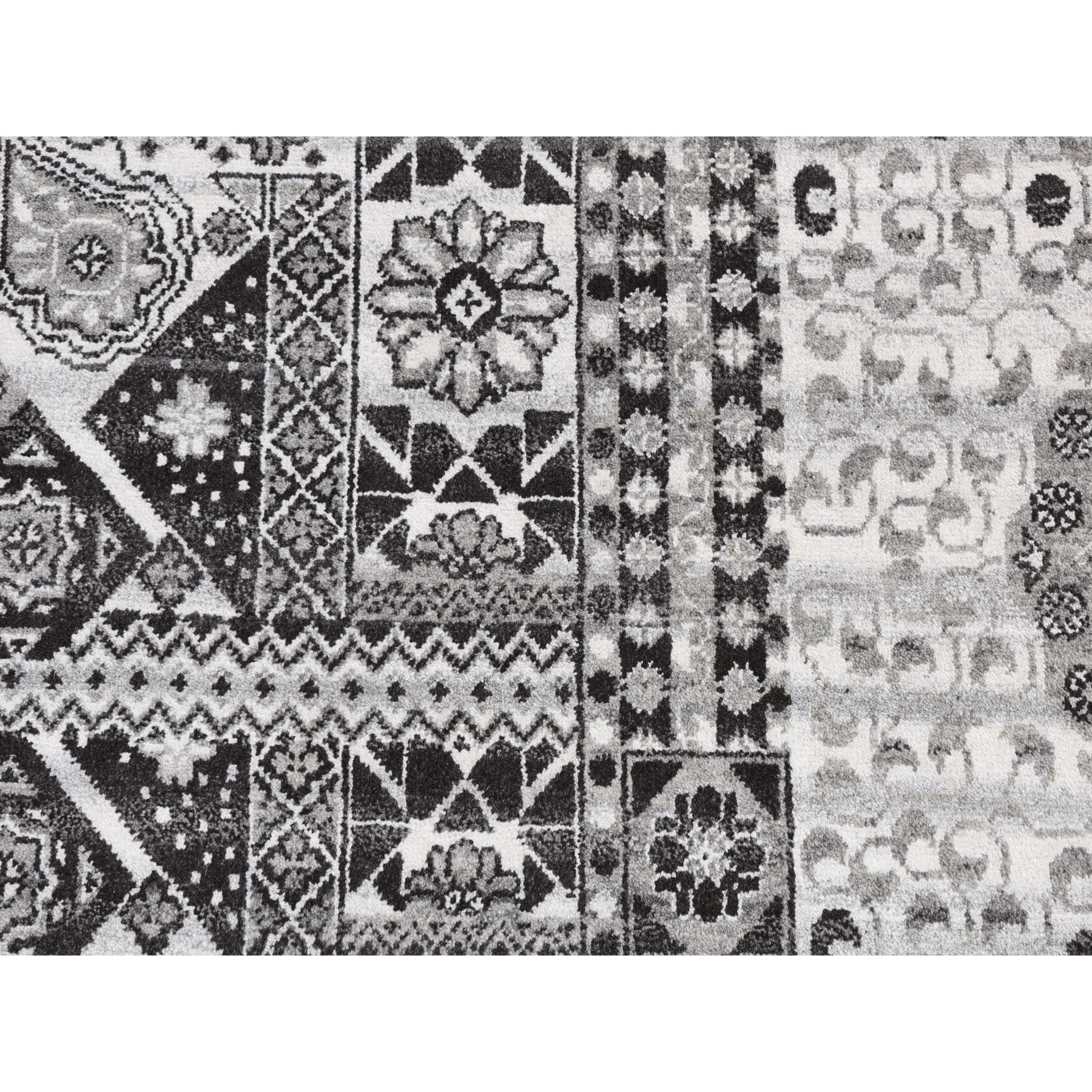 2'8"x3' Cloud Gray, Sampler Mamluk Design, Pure Wool, Hand Knotted Oriental Rug Sh87686