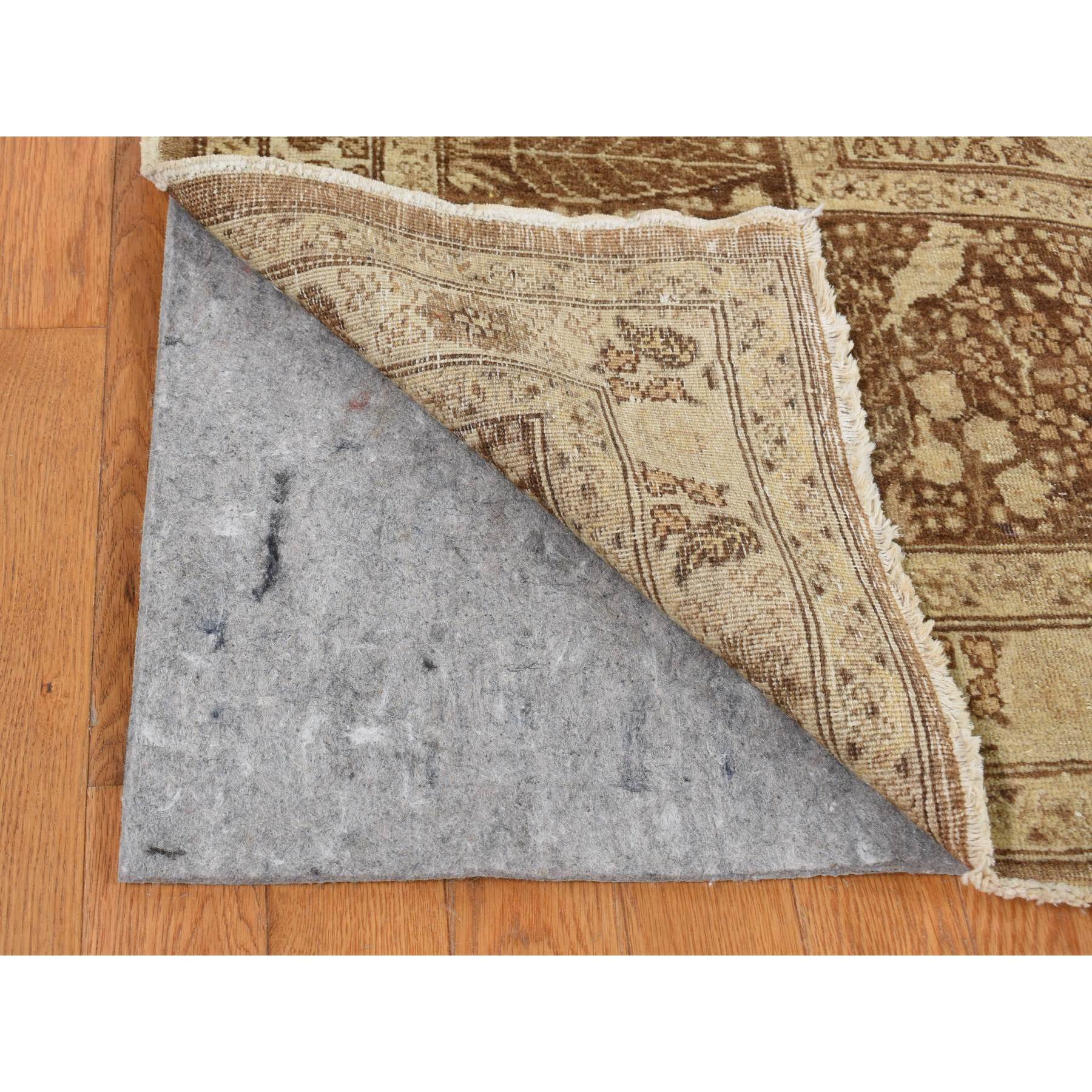9'2"x12'5" Beeswax Brown, Antique Persian Tabriz, Birds and Trees Design, Pure Wool, Even Wear, Hand Knotted, Oriental Rug Sh87701