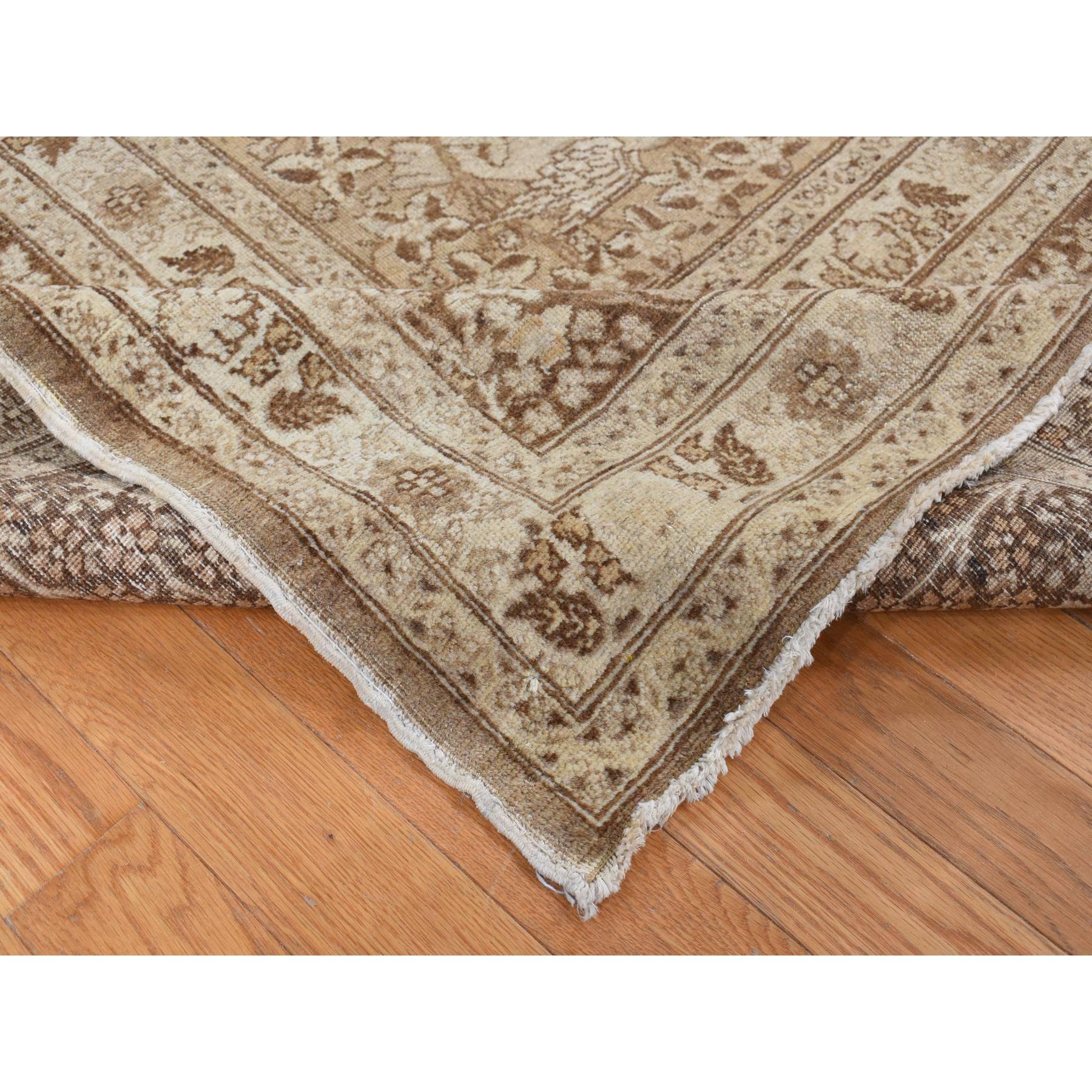 9'2"x12'5" Beeswax Brown, Antique Persian Tabriz, Birds and Trees Design, Pure Wool, Even Wear, Hand Knotted, Oriental Rug Sh87701