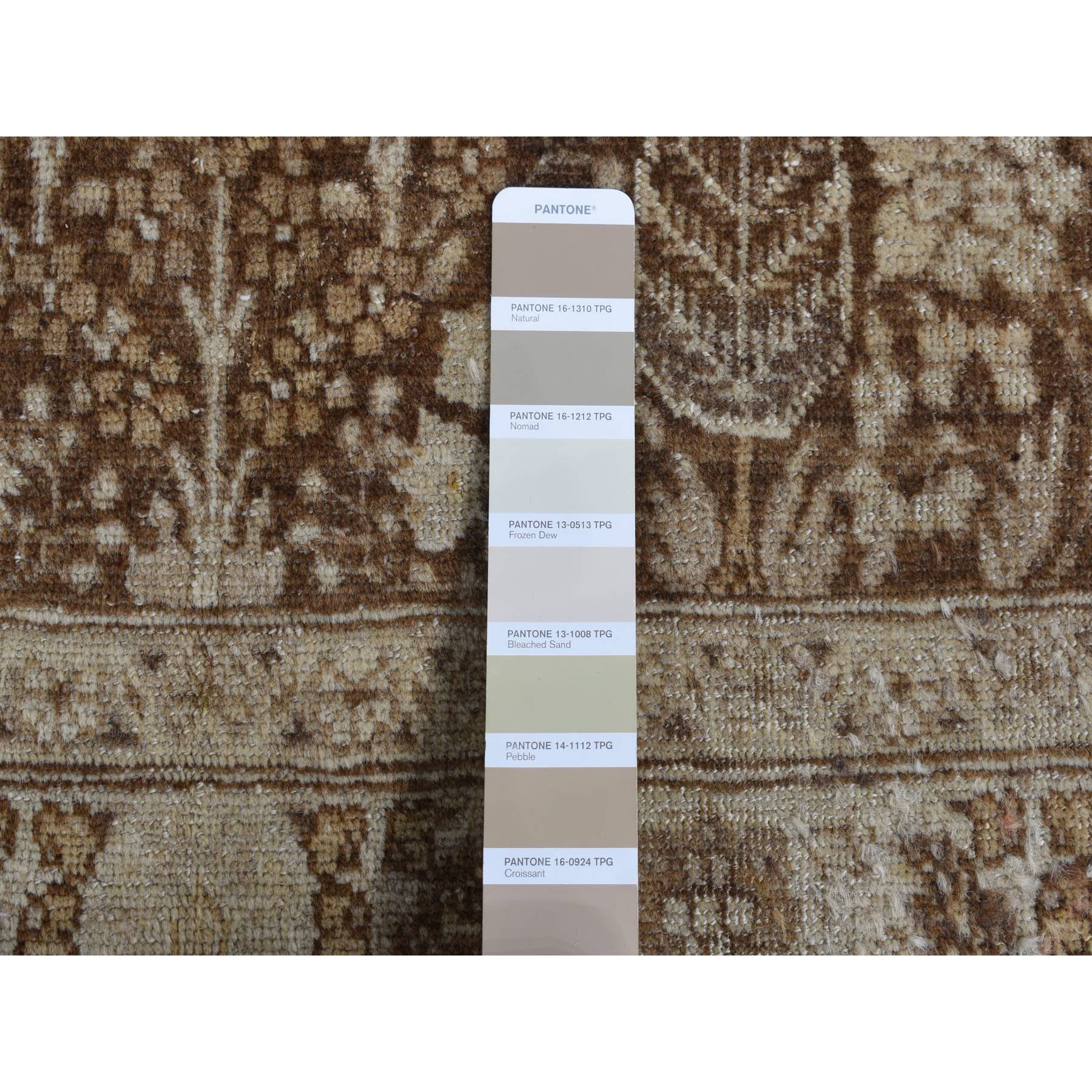 9'2"x12'5" Beeswax Brown, Antique Persian Tabriz, Birds and Trees Design, Pure Wool, Even Wear, Hand Knotted, Oriental Rug Sh87701