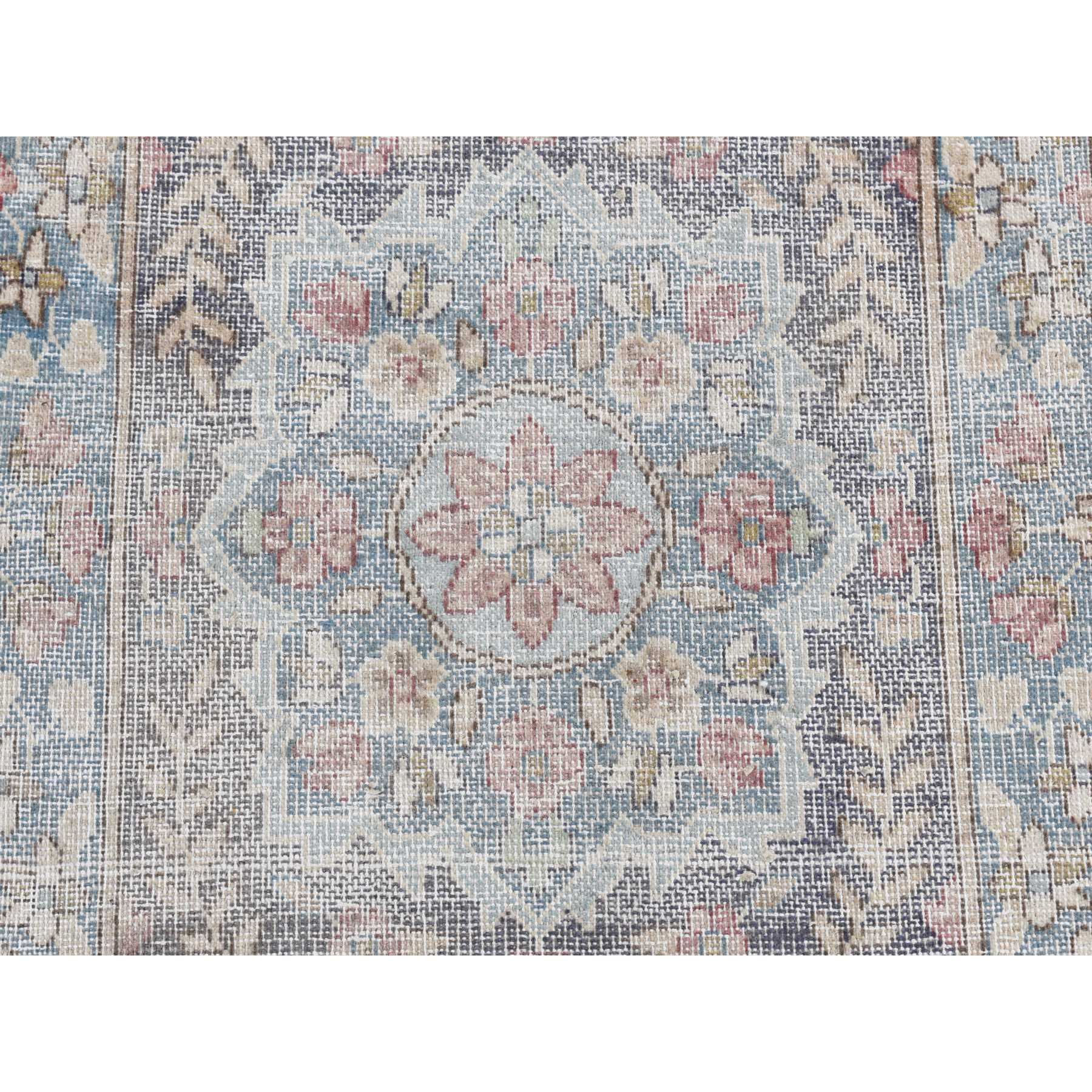 1'8"x3'7" Misty Gray, Pure Wool, Vintage Persian Kerman, Hand Knotted, Mat Oriental Rug Sh87775