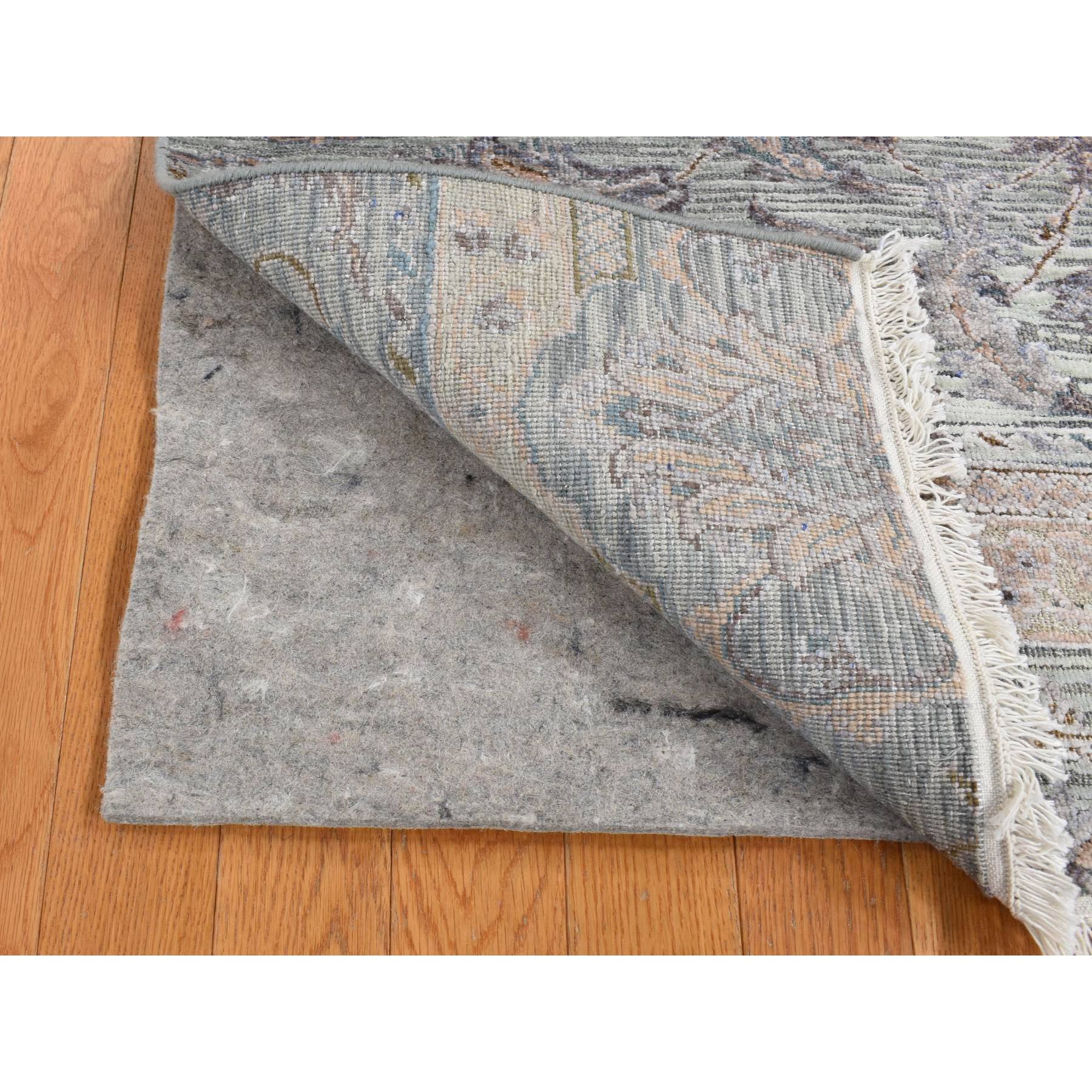 2'x3' Nyanza Green, Pure Silk with Textured Wool, Mughal Design, Hand Knotted, Mat Oriental Rug Sh87776