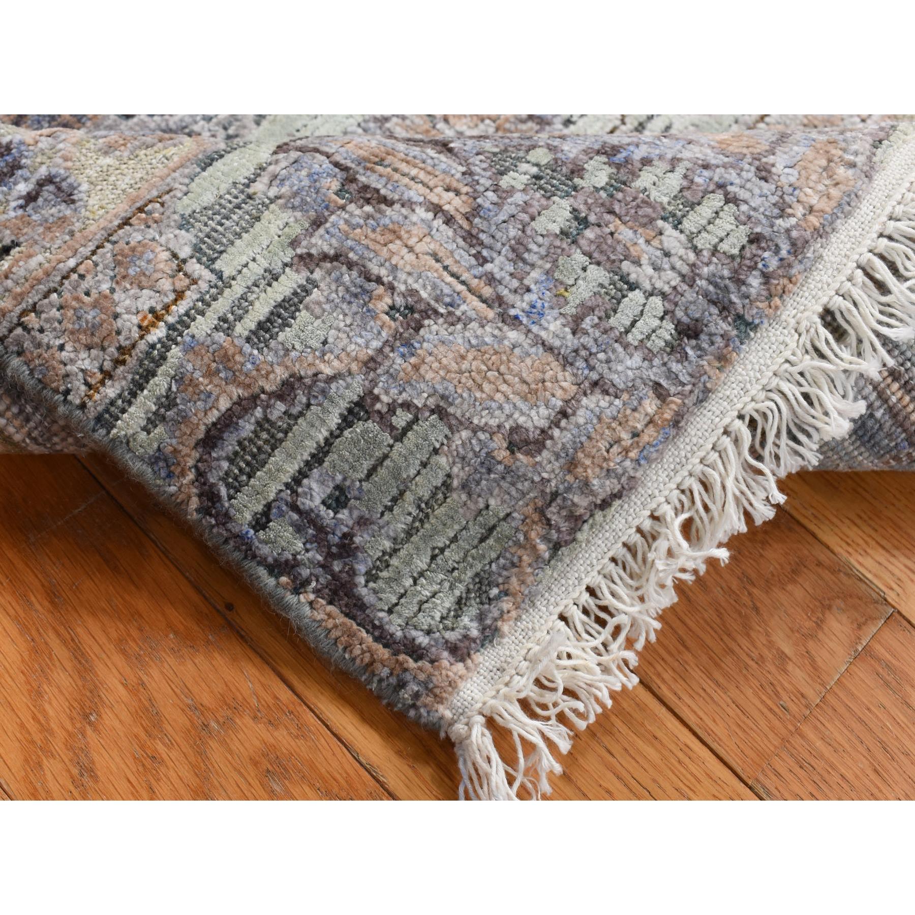 2'x3' Nyanza Green, Pure Silk with Textured Wool, Mughal Design, Hand Knotted, Mat Oriental Rug Sh87776