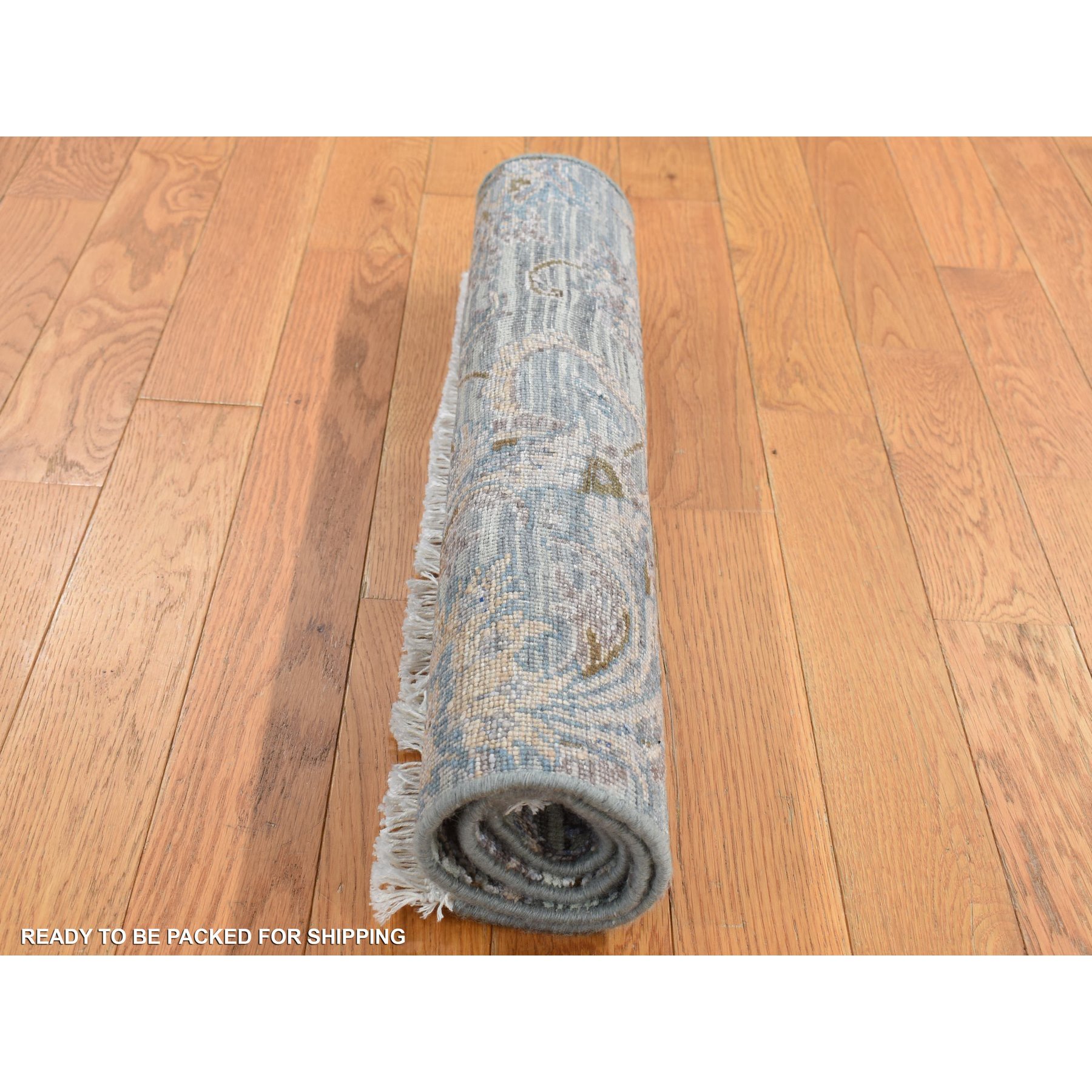 2'x3' Nyanza Green, Pure Silk with Textured Wool, Mughal Design, Hand Knotted, Mat Oriental Rug Sh87776