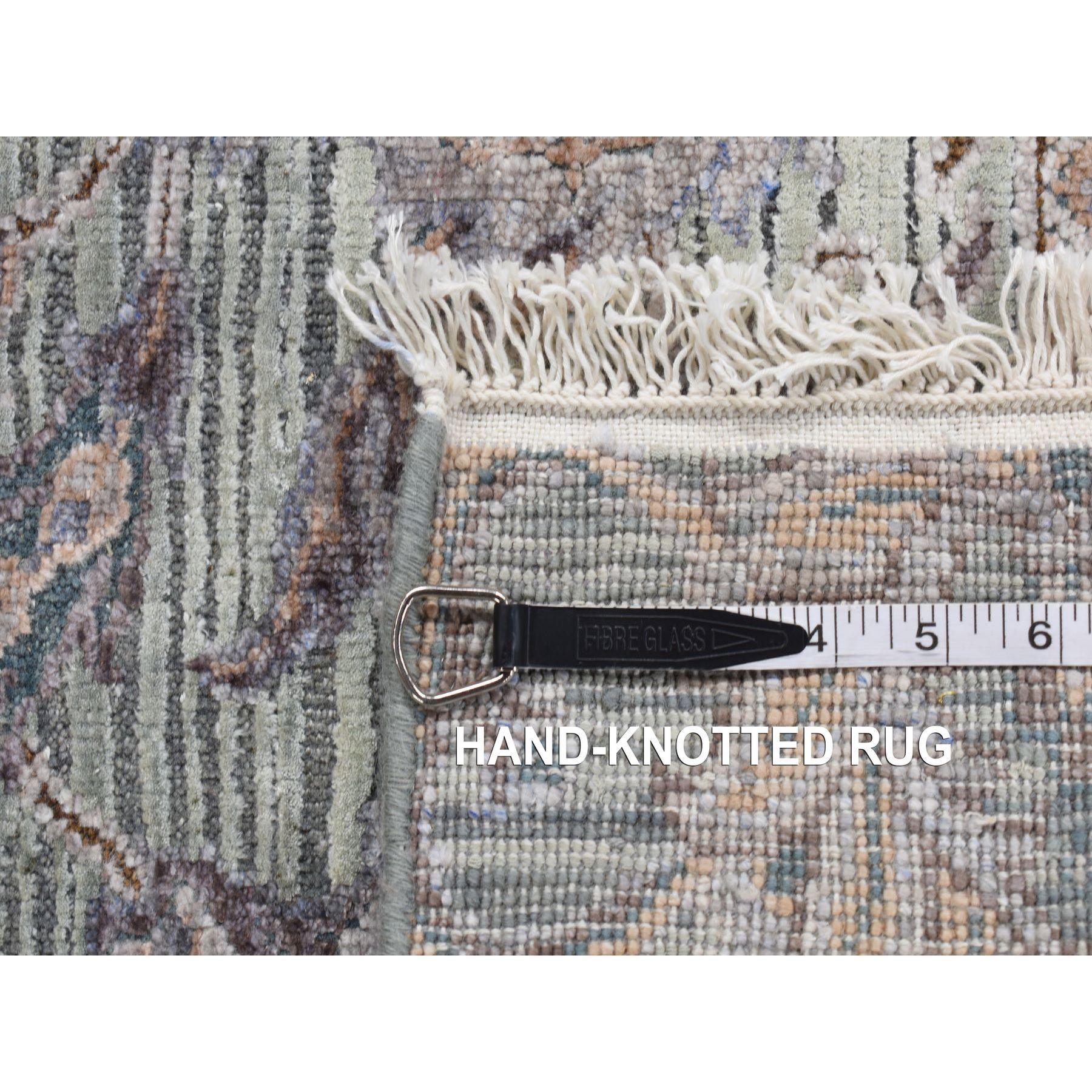 2'x3' Nyanza Green, Pure Silk with Textured Wool, Mughal Design, Hand Knotted, Mat Oriental Rug Sh87776