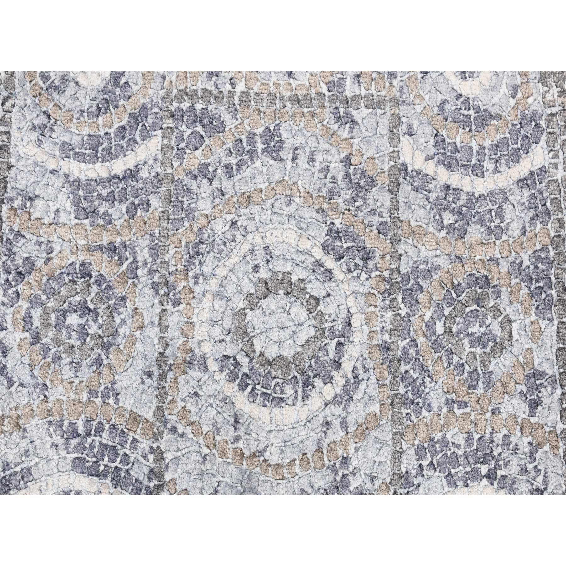 2'2"x2'10" Ash Gray, Silken, Roman Mosaic Design, Hand Knotted, Sample Mat Oriental Rug Sh87778