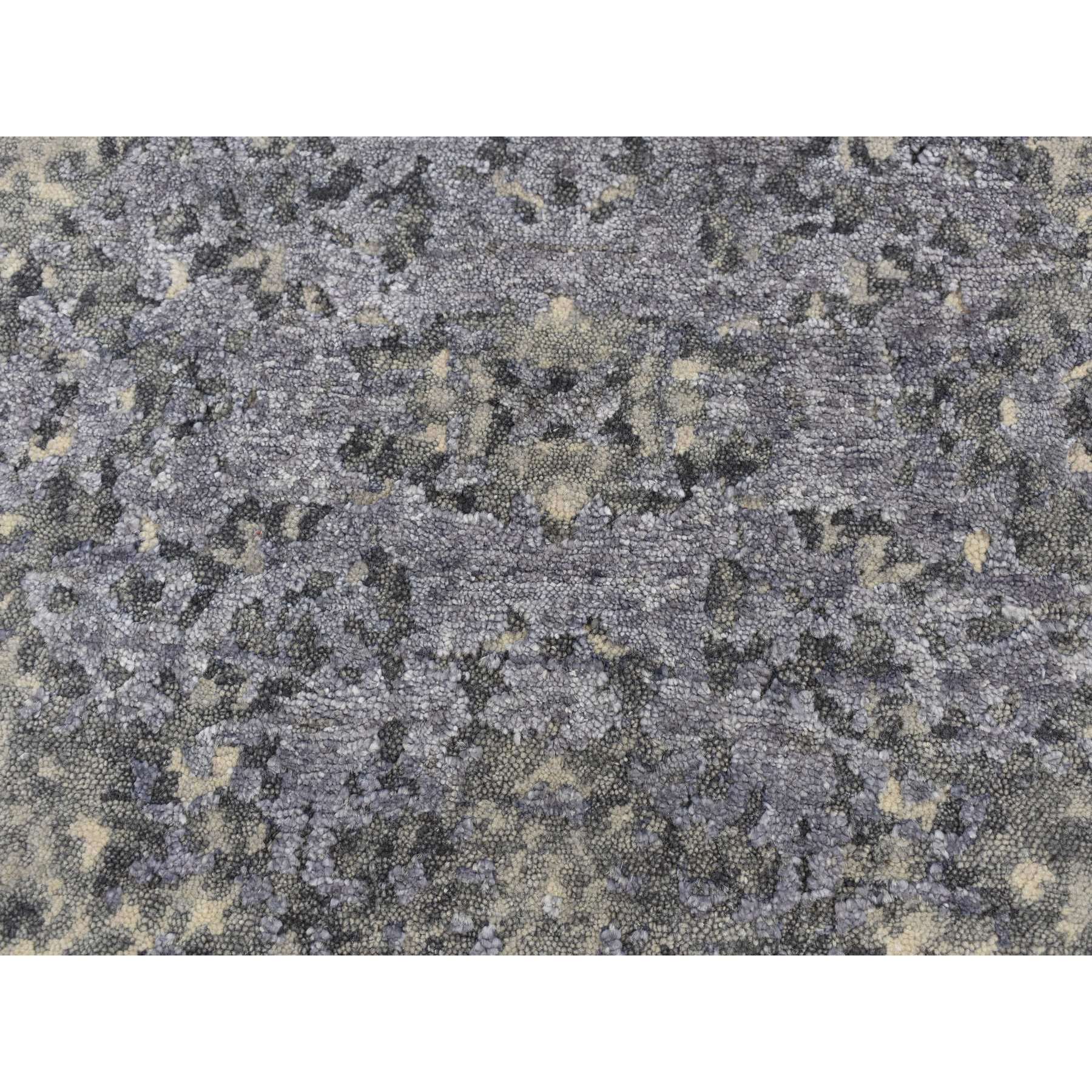 2'x3' Lavender Gray, Abstract Design, Wool and Silk, Hand Knotted, Sample Mat Oriental Rug Sh87802