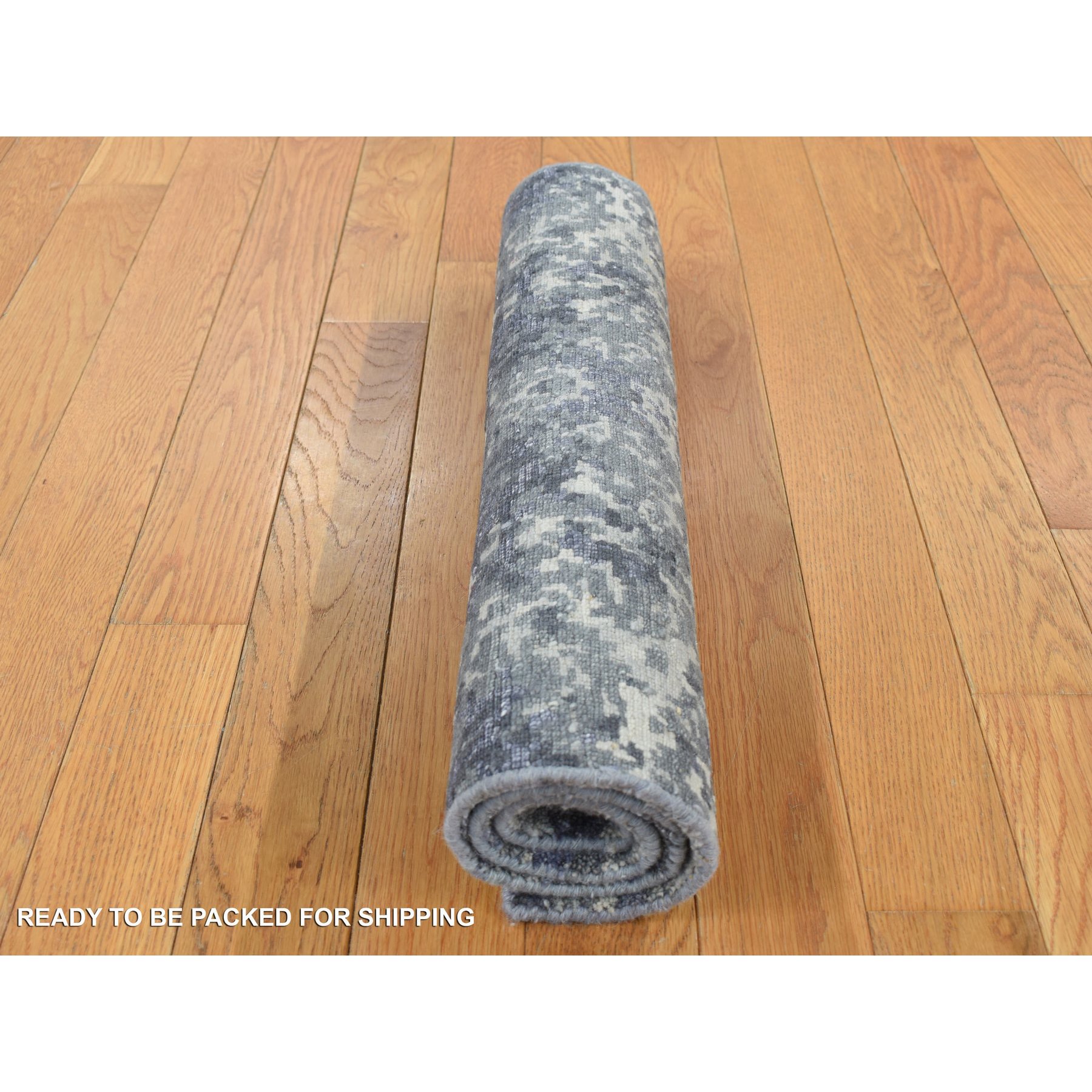 2'x3' Lavender Gray, Abstract Design, Wool and Silk, Hand Knotted, Sample Mat Oriental Rug Sh87802