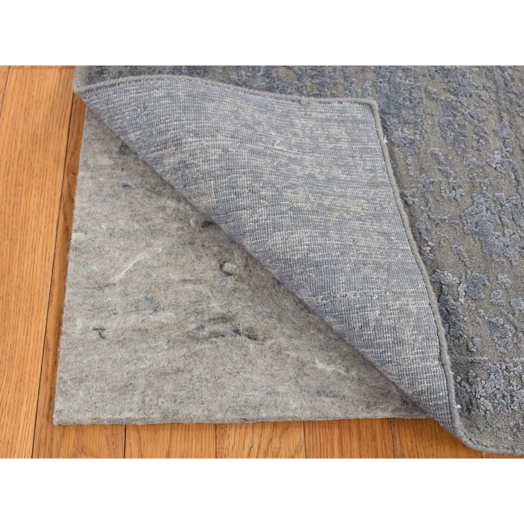 2'x2'10" Battleship Gray, Tone on Tone, Wool and Silk, Abstract Design, Hand Loomed, Sample Oriental Rug Sh87804