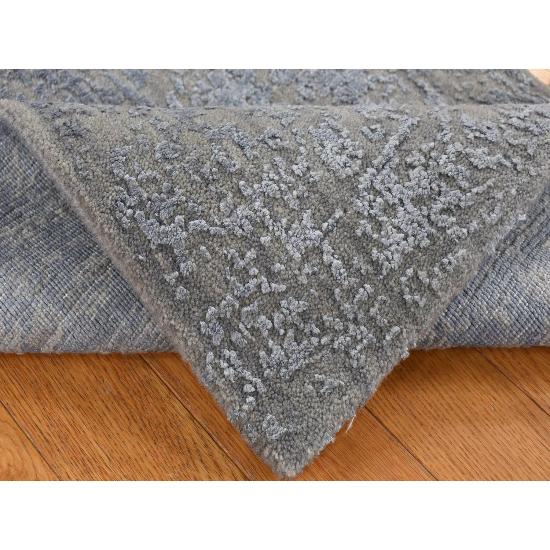 2'x2'10" Battleship Gray, Tone on Tone, Wool and Silk, Abstract Design, Hand Loomed, Sample Oriental Rug Sh87804