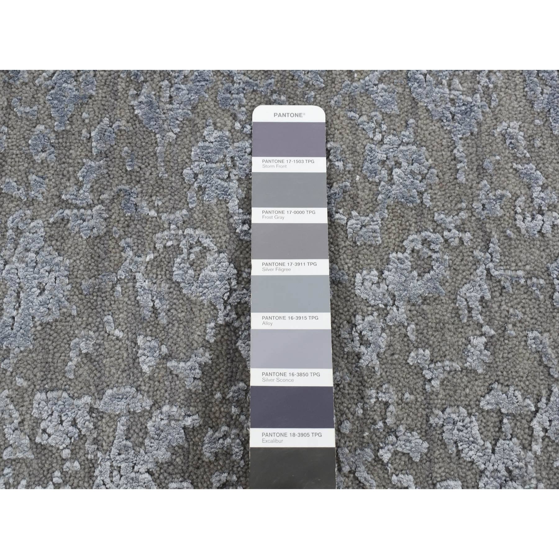 2'x2'10" Battleship Gray, Tone on Tone, Wool and Silk, Abstract Design, Hand Loomed, Sample Oriental Rug Sh87804