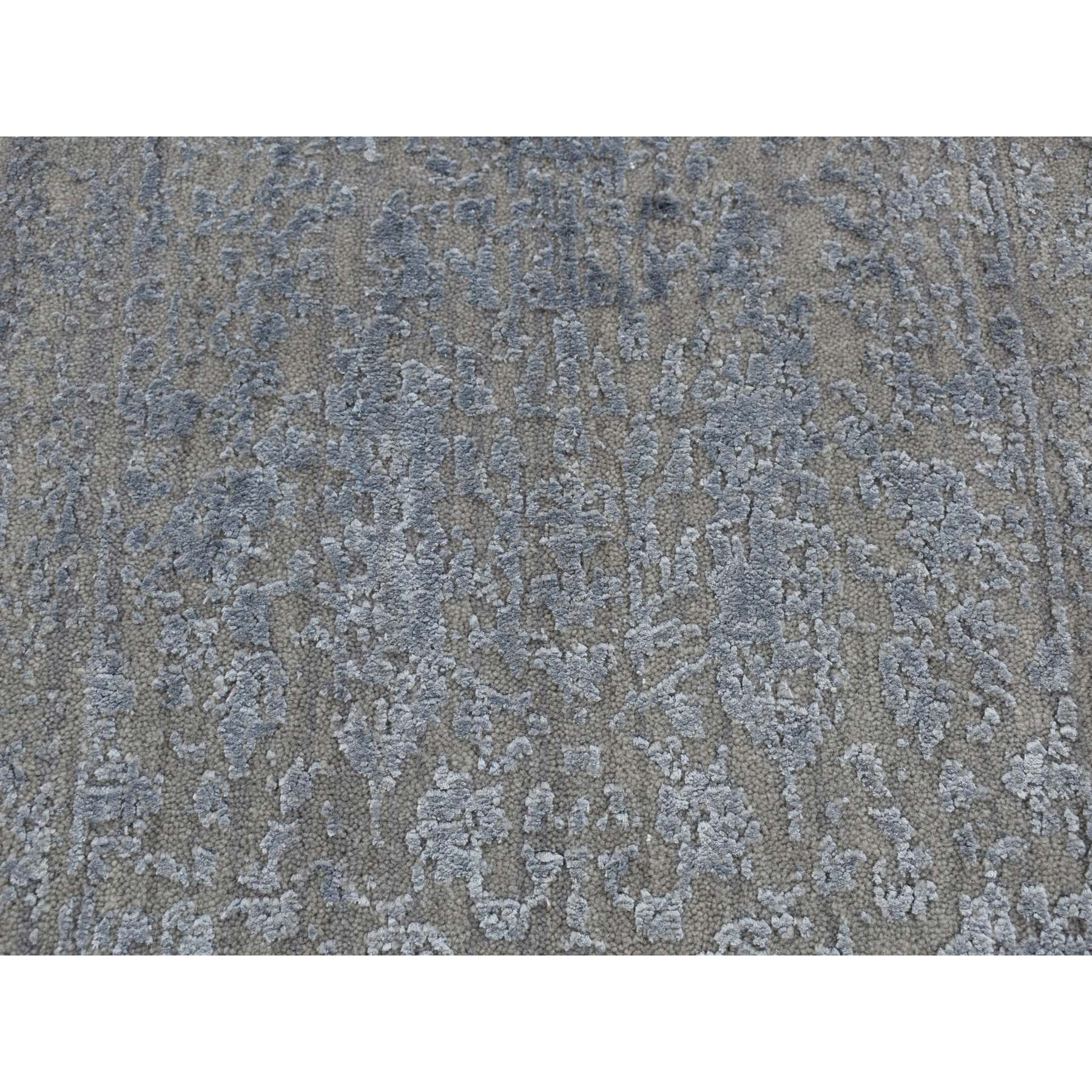 2'x2'10" Battleship Gray, Tone on Tone, Wool and Silk, Abstract Design, Hand Loomed, Sample Oriental Rug Sh87804