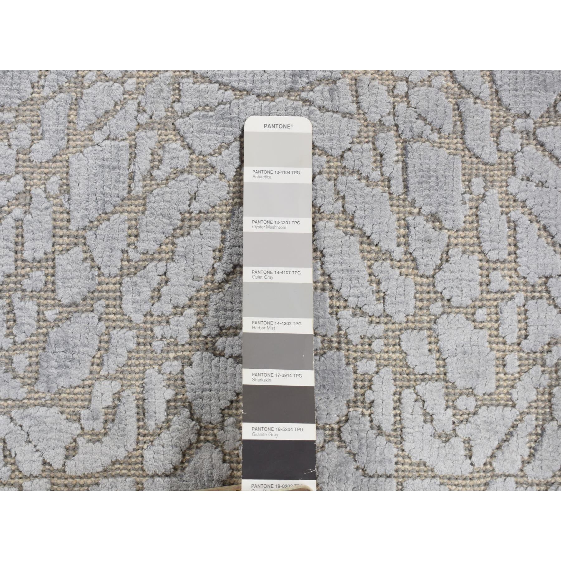 2'x3' Gainsboro Gray, Flat Pile with Raised Silk, Hand Knotted, Tone on Tone Design, Sample Oriental Rug Sh87808
