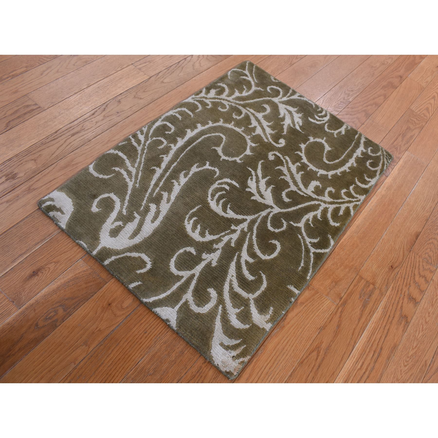2'x2'9" Grayish Brown, Nepali Scrolls Design, Hand Knotted, Wool and Silk, Clearance, Sample Oriental Rug Sh87809