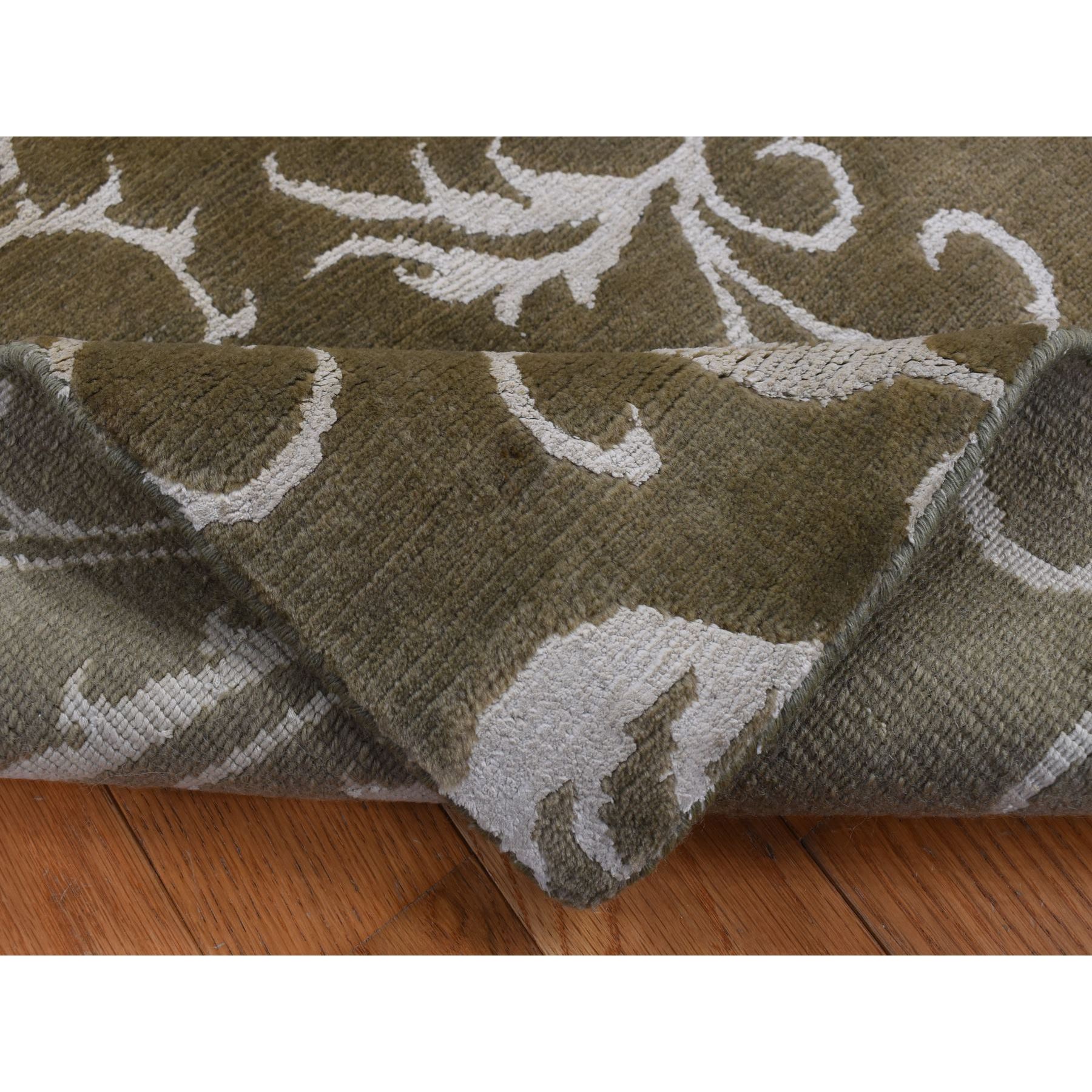 2'x2'9" Grayish Brown, Nepali Scrolls Design, Hand Knotted, Wool and Silk, Clearance, Sample Oriental Rug Sh87809