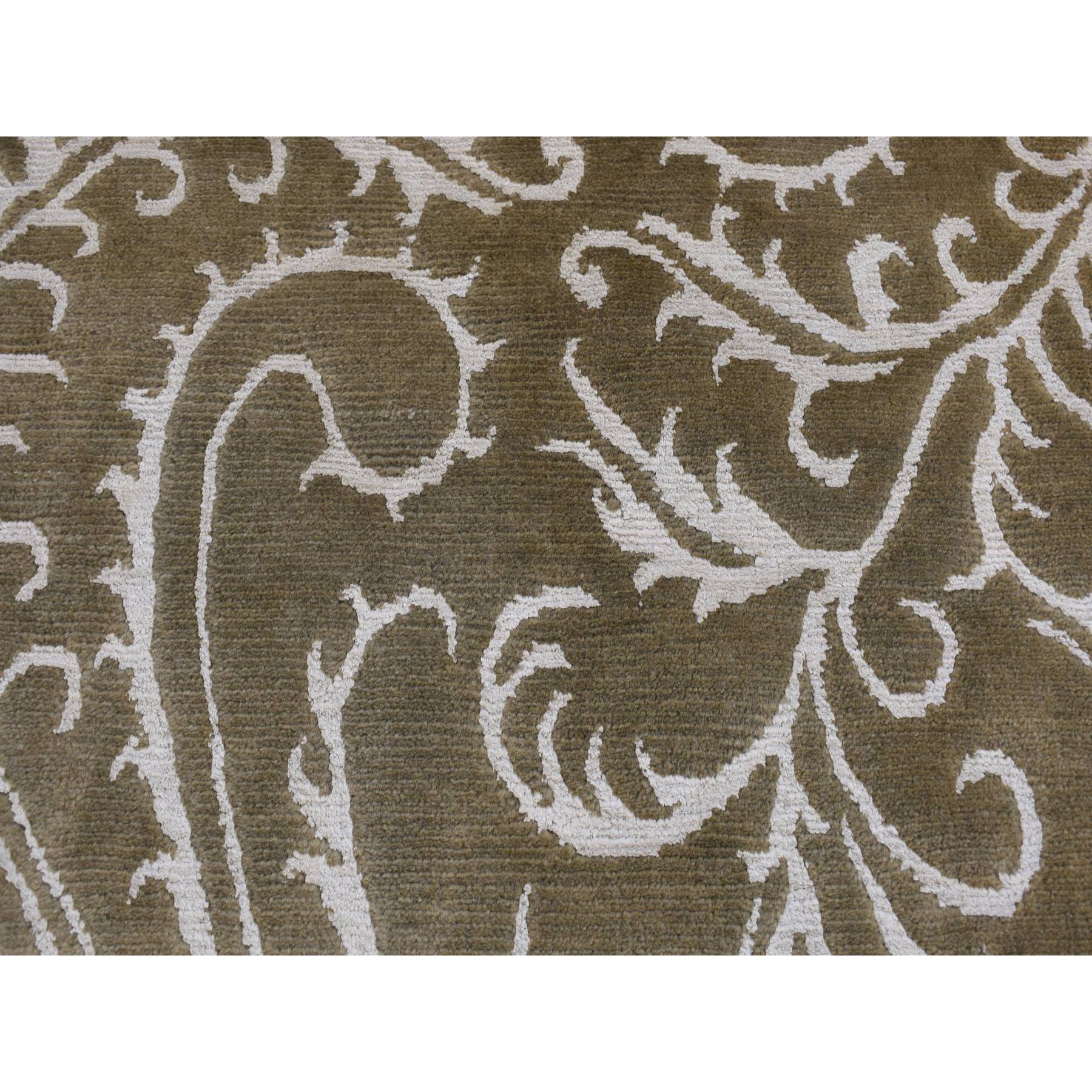 2'x2'9" Grayish Brown, Nepali Scrolls Design, Hand Knotted, Wool and Silk, Clearance, Sample Oriental Rug Sh87809