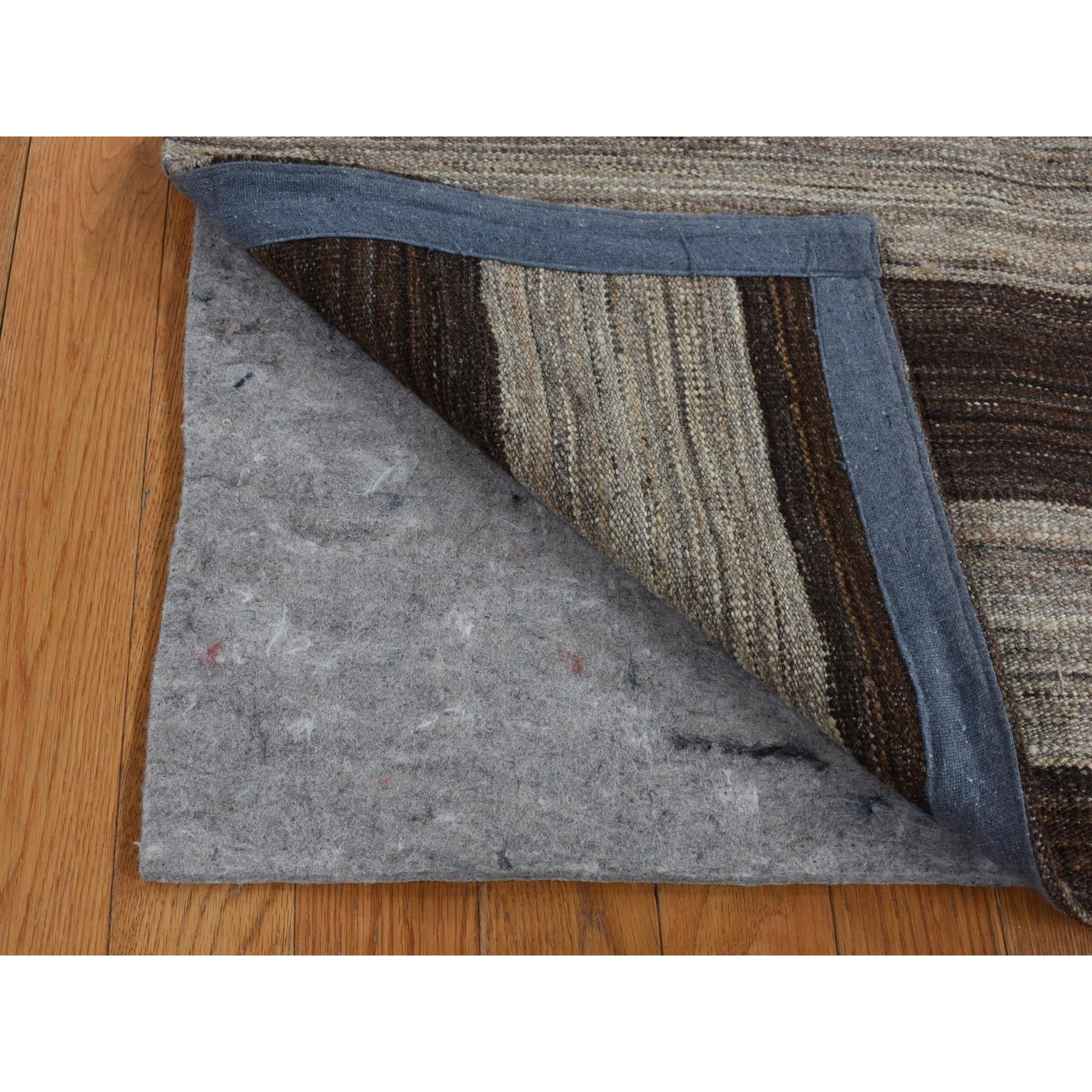 2'x3' Taupe Brown, Natural Wool, Hand Woven, Undyed Flat Weave Kilim, Wide Stripe Design, Sample Oriental Rug Sh87814