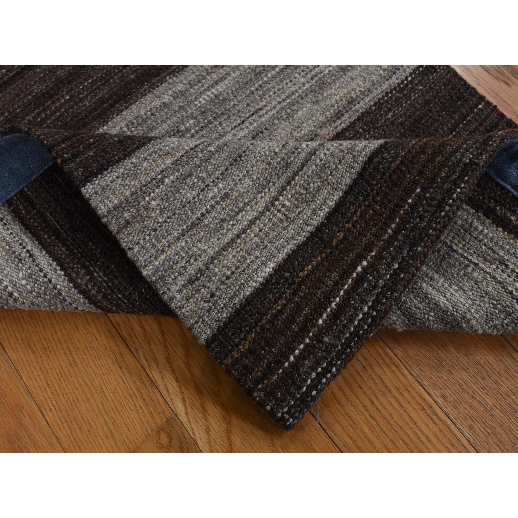 2'x3' Taupe Brown, Natural Wool, Hand Woven, Undyed Flat Weave Kilim, Wide Stripe Design, Sample Oriental Rug Sh87814