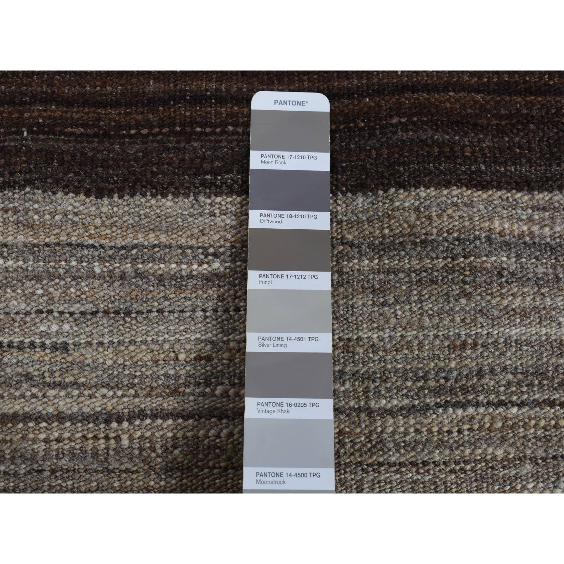 2'x3' Taupe Brown, Natural Wool, Hand Woven, Undyed Flat Weave Kilim, Wide Stripe Design, Sample Oriental Rug Sh87814