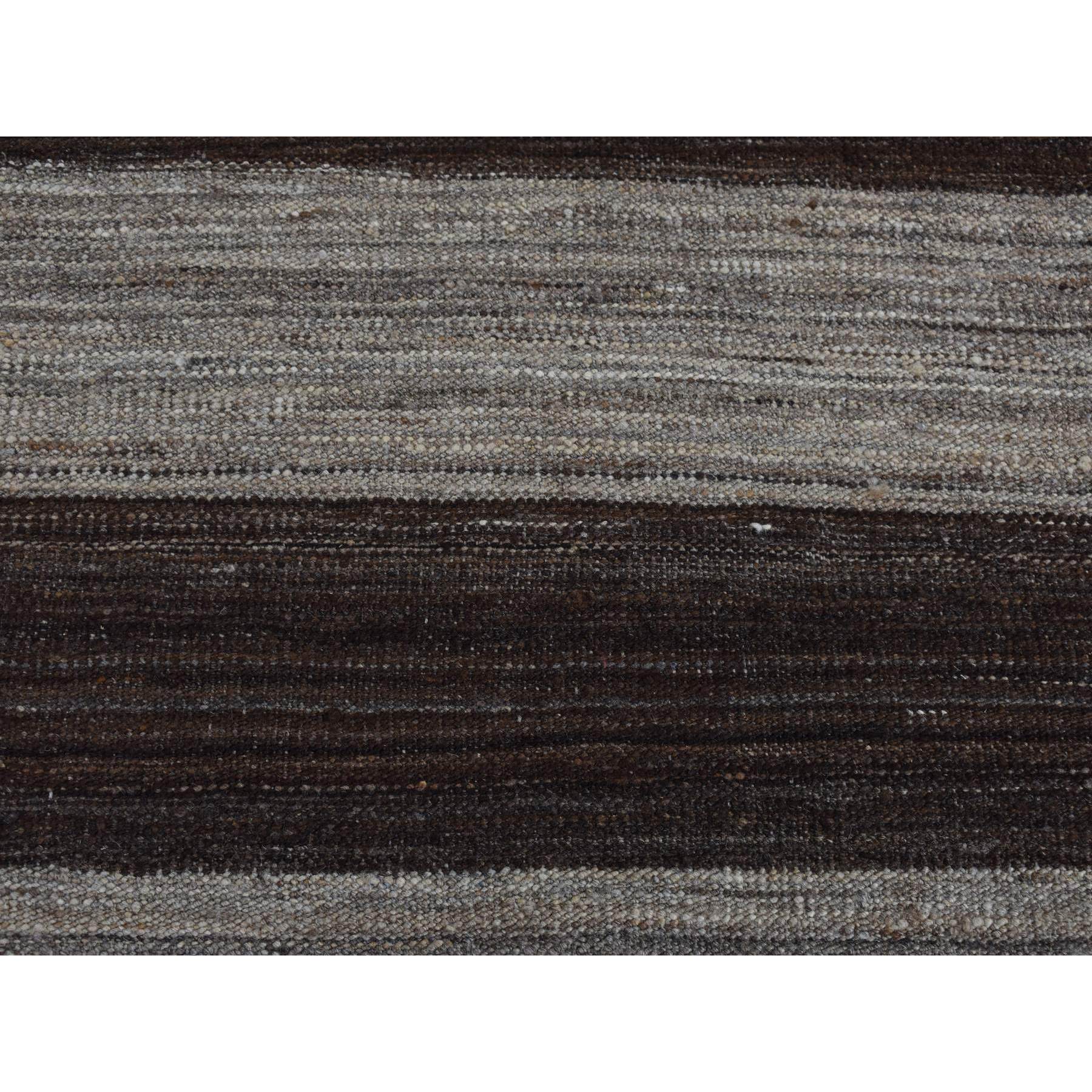 2'x3' Taupe Brown, Natural Wool, Hand Woven, Undyed Flat Weave Kilim, Wide Stripe Design, Sample Oriental Rug Sh87814