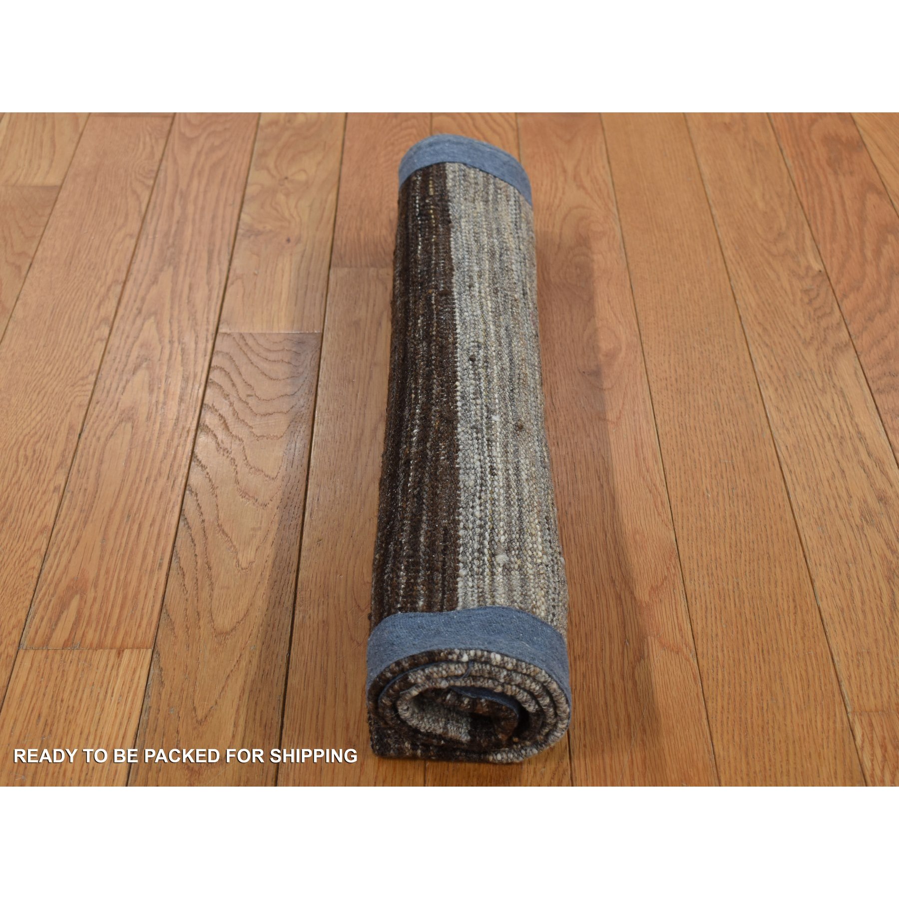 2'x3' Taupe Brown, Natural Wool, Hand Woven, Undyed Flat Weave Kilim, Wide Stripe Design, Sample Oriental Rug Sh87814