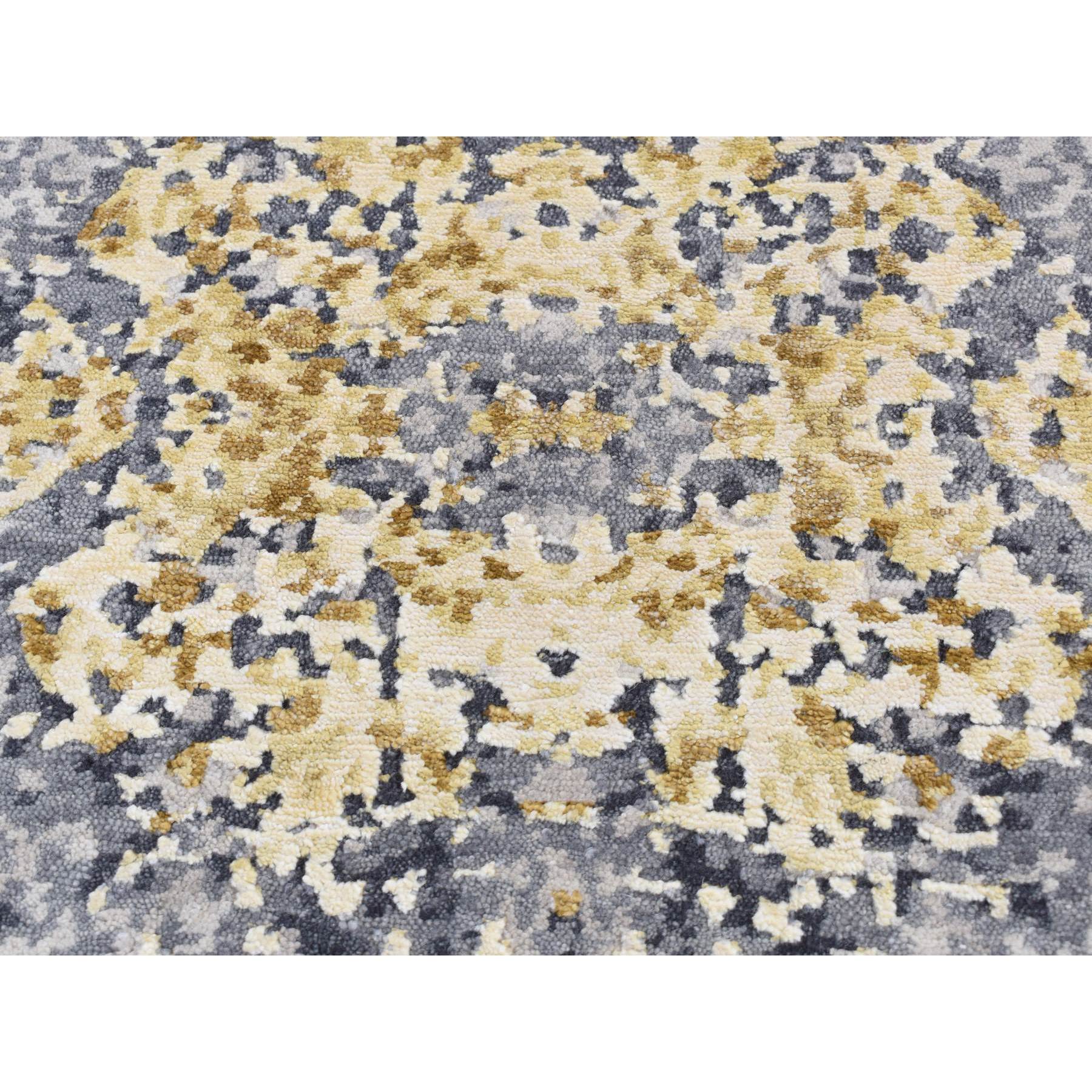 2'x3' Dim Gray, Modern Abstract Design, Wool and Silk, Hand Knotted, Sample Mat Oriental Rug Sh87816