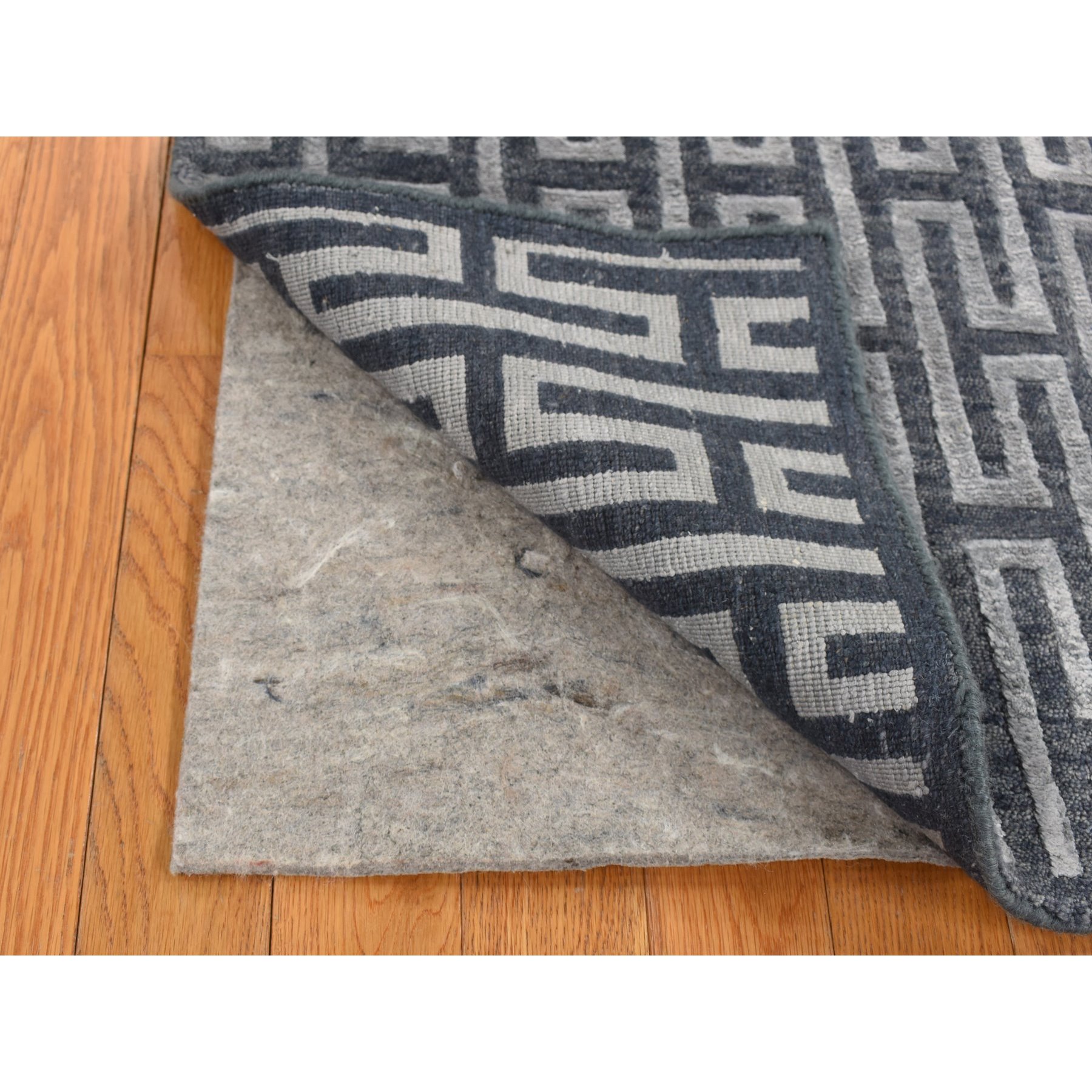 2'x2'10" Charcoal Gray, Wool and Silk, Modern Roman Key Design, Hand Knotted, Sample Oriental Rug Sh87821