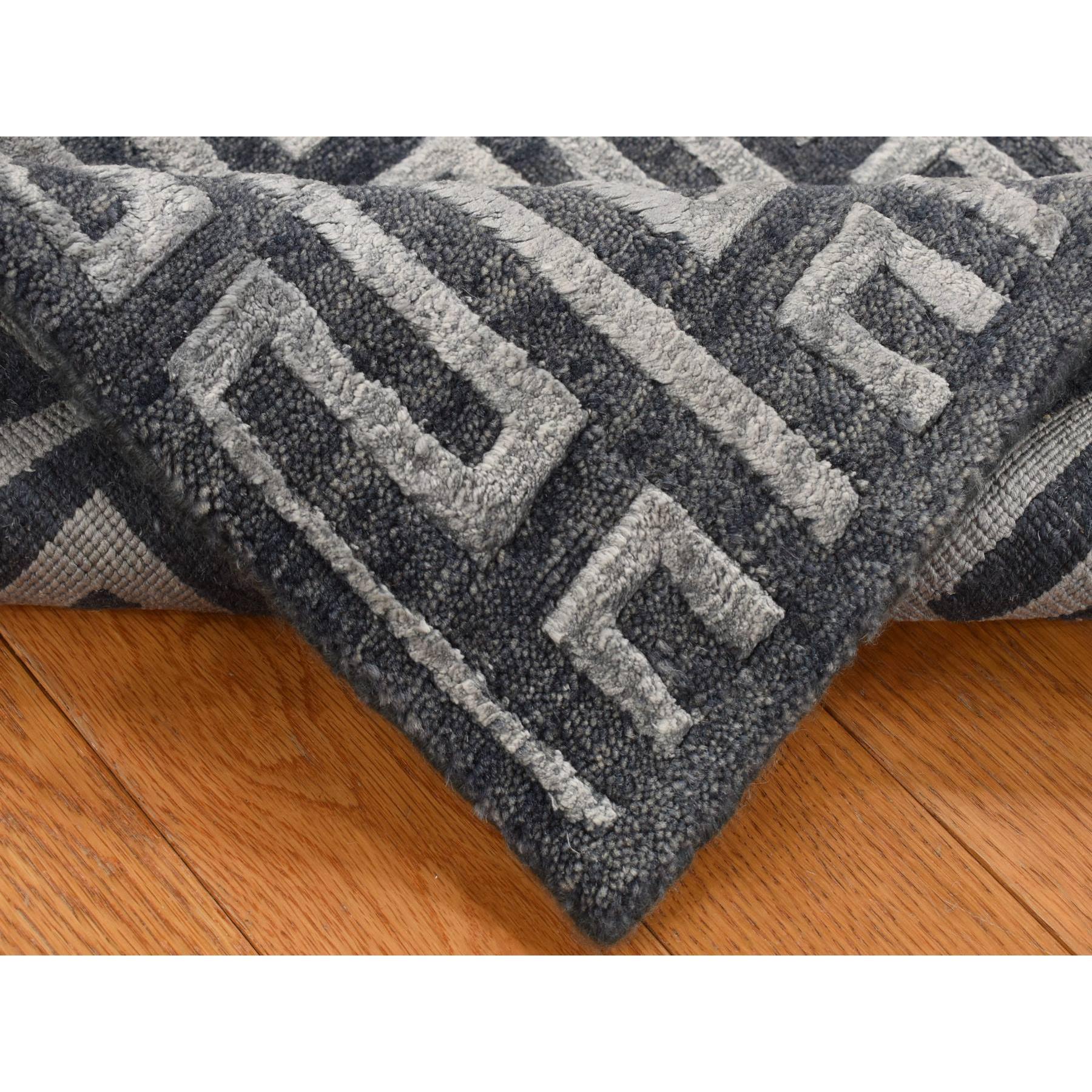2'x2'10" Charcoal Gray, Wool and Silk, Modern Roman Key Design, Hand Knotted, Sample Oriental Rug Sh87821