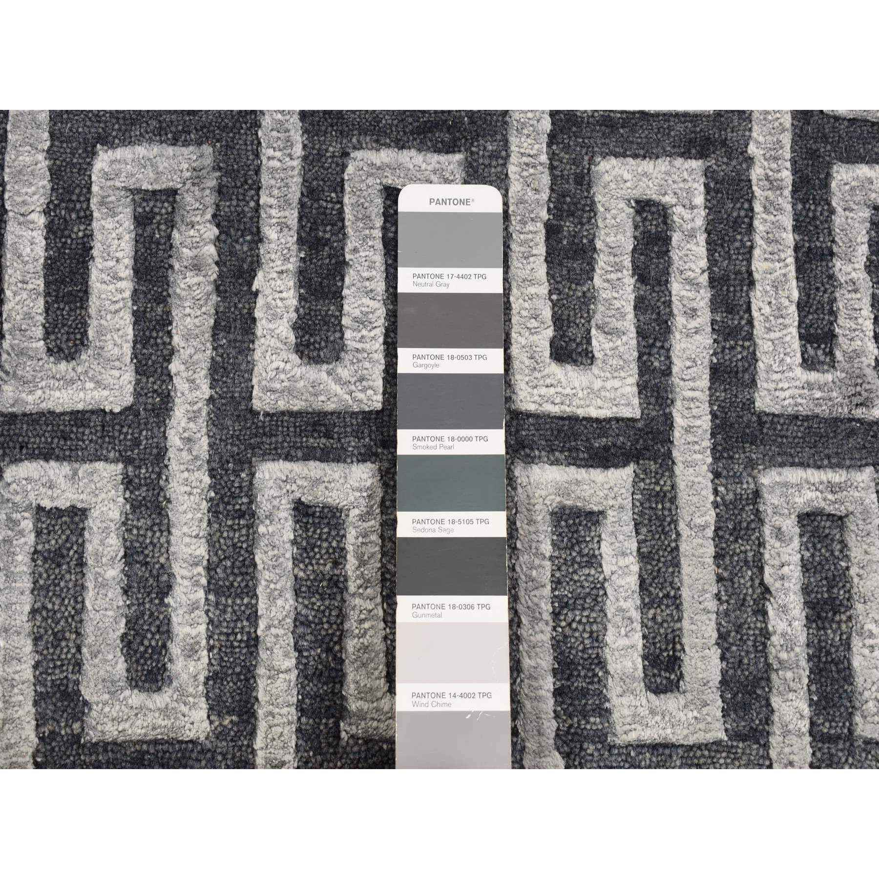2'x2'10" Charcoal Gray, Wool and Silk, Modern Roman Key Design, Hand Knotted, Sample Oriental Rug Sh87821