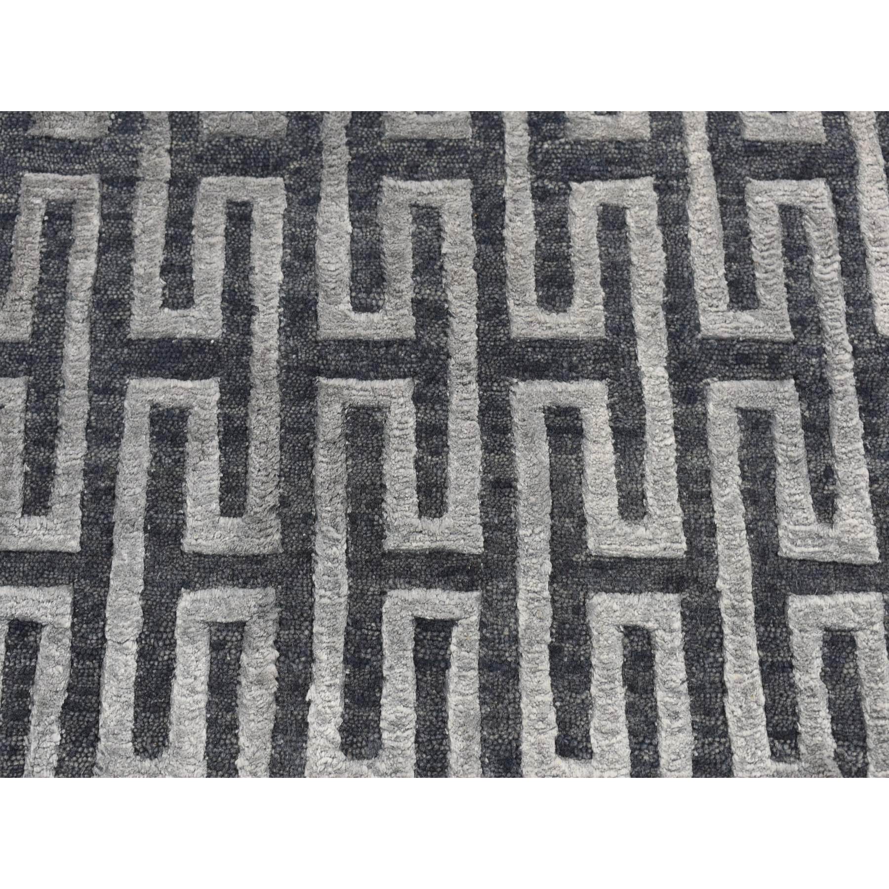 2'x2'10" Charcoal Gray, Wool and Silk, Modern Roman Key Design, Hand Knotted, Sample Oriental Rug Sh87821