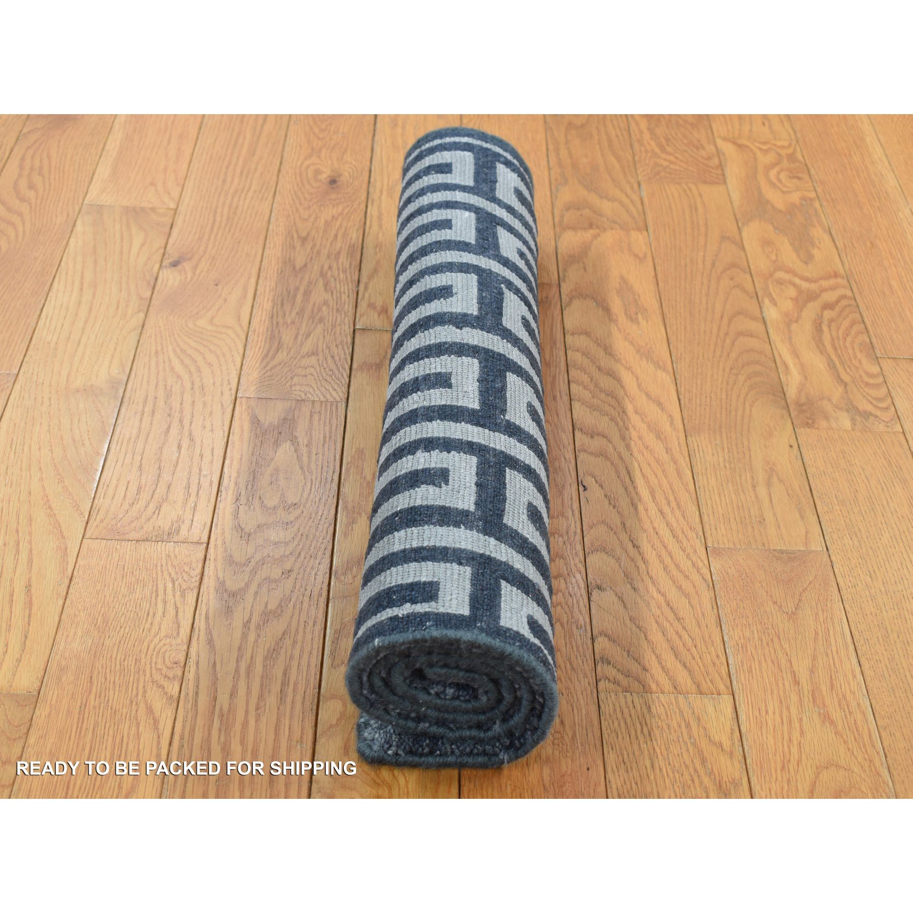 2'x2'10" Charcoal Gray, Wool and Silk, Modern Roman Key Design, Hand Knotted, Sample Oriental Rug Sh87821