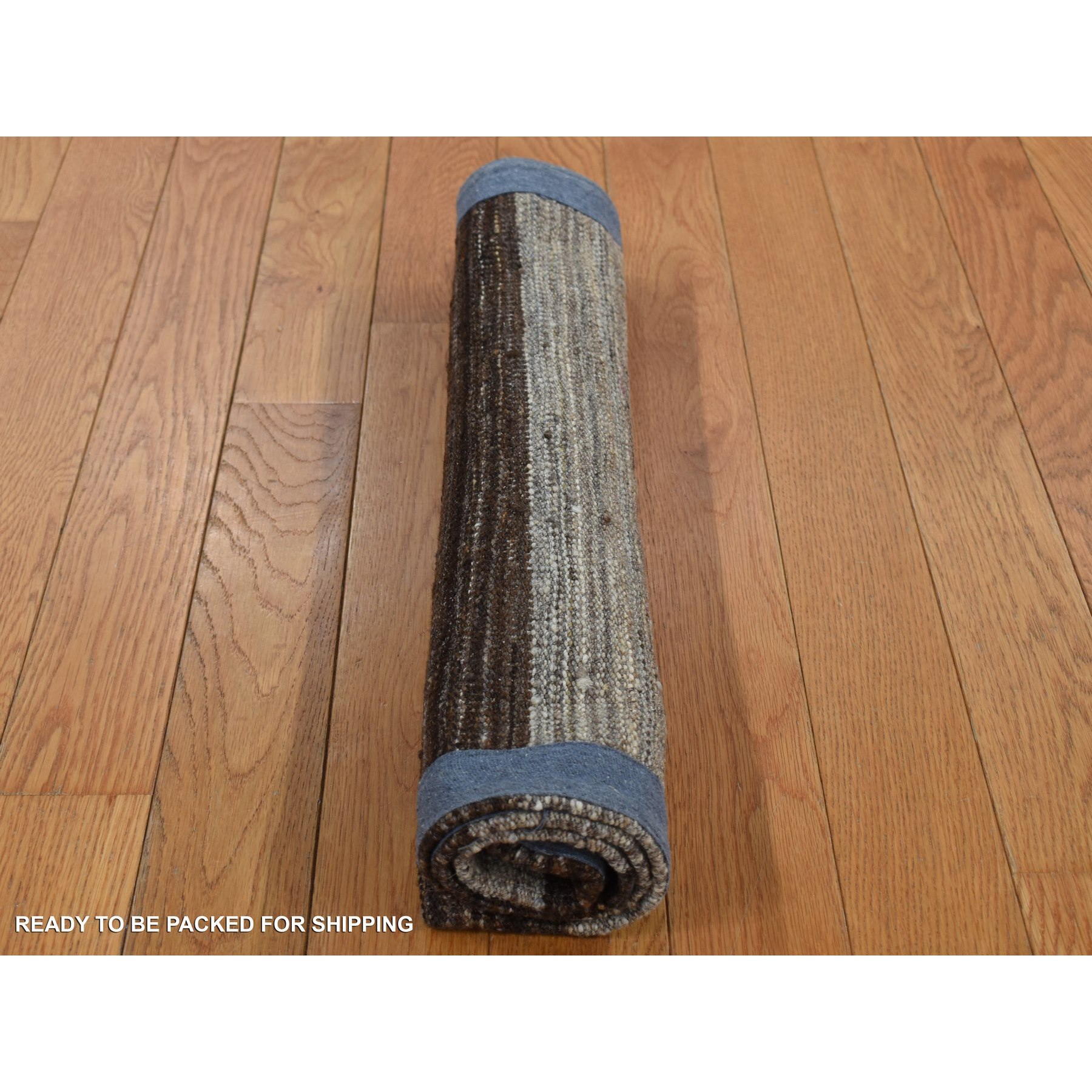 2'x3' Taupe Brown, Flat Weave Kilim, Wide Stripe Design, Undyed Natural Wool, Hand Woven, Sample Oriental Rug Sh87822