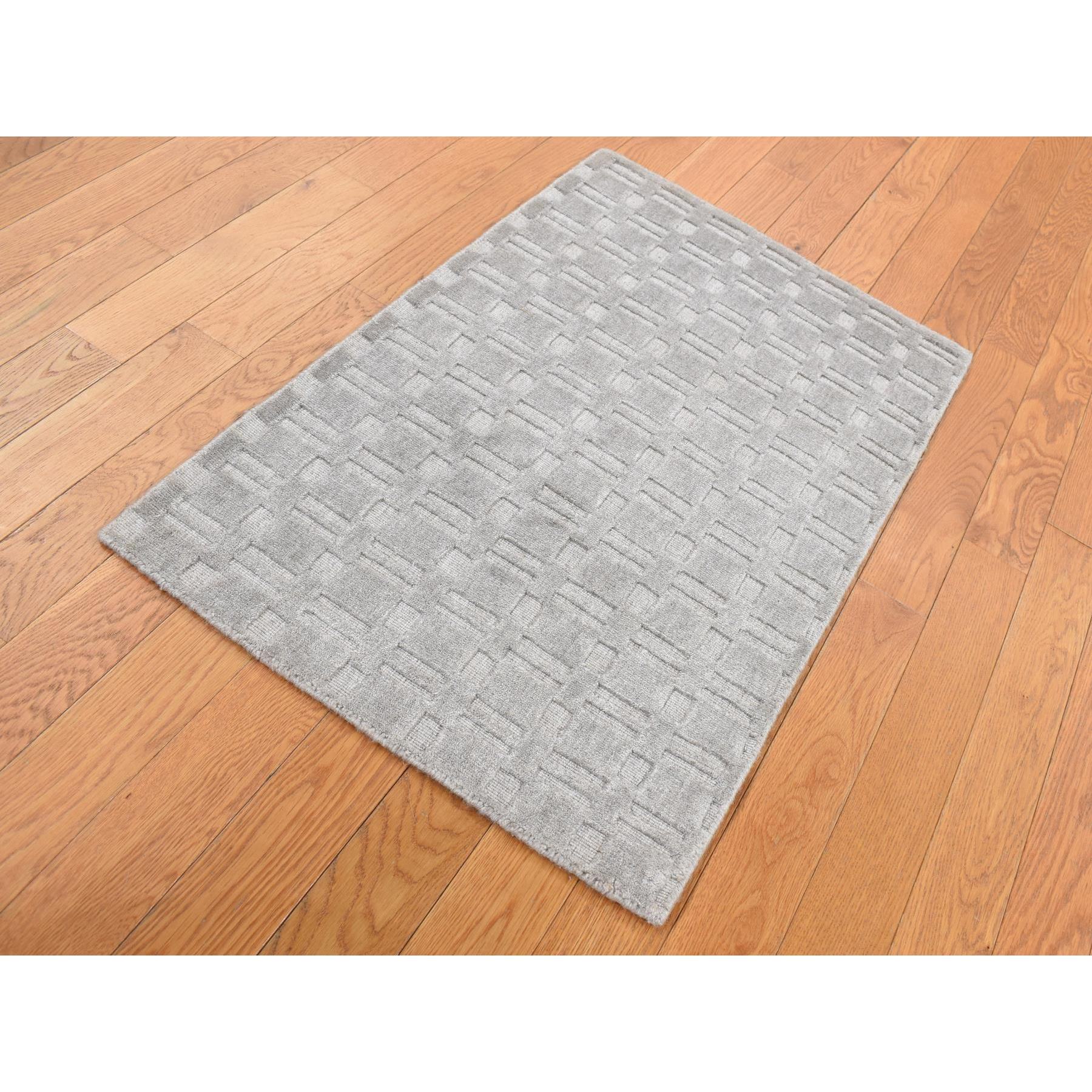 2'x3' Spanish Gray, Hand Loomed, Tone on Tone Design, Pure Wool, Sample Oriental Rug Sh87823