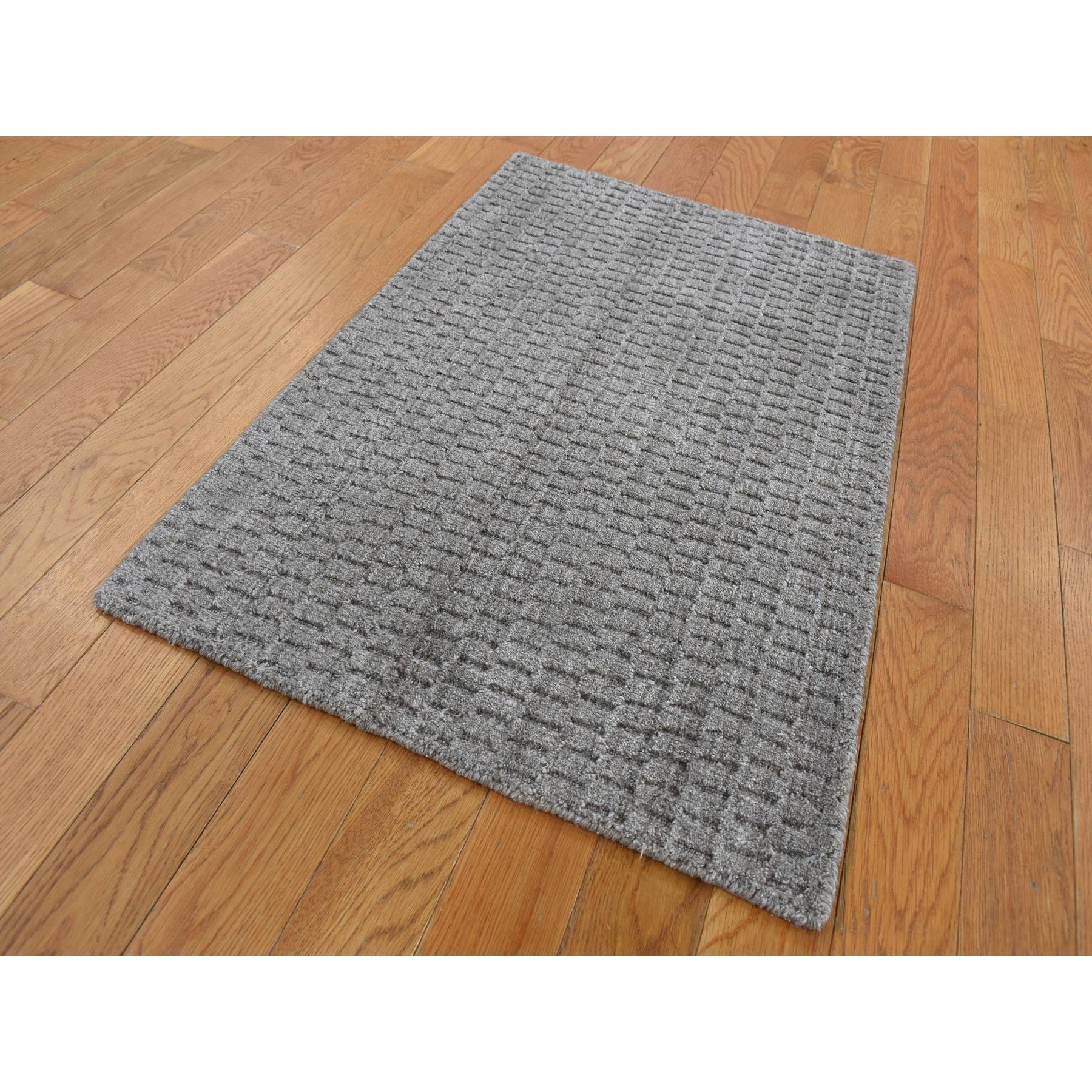 2'x3' Scorpion Gray, Hand Loomed, Tone on Tone Design, 100% Wool, Sample Oriental Rug Sh87830