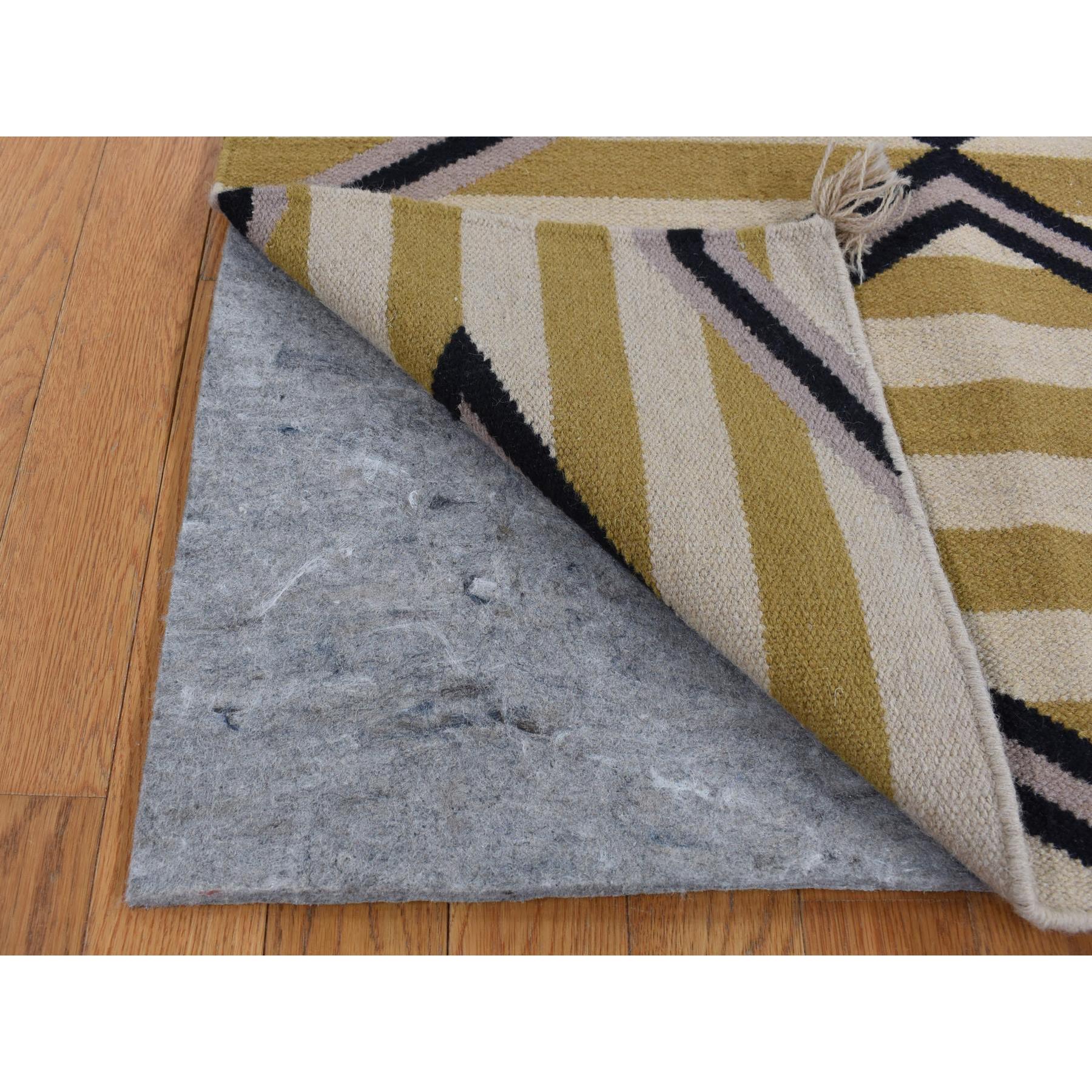 3'2"x5' Cream Color, Navajo Striped Design, Flat Weave, Hand Woven, Oriental Rug Sh87831