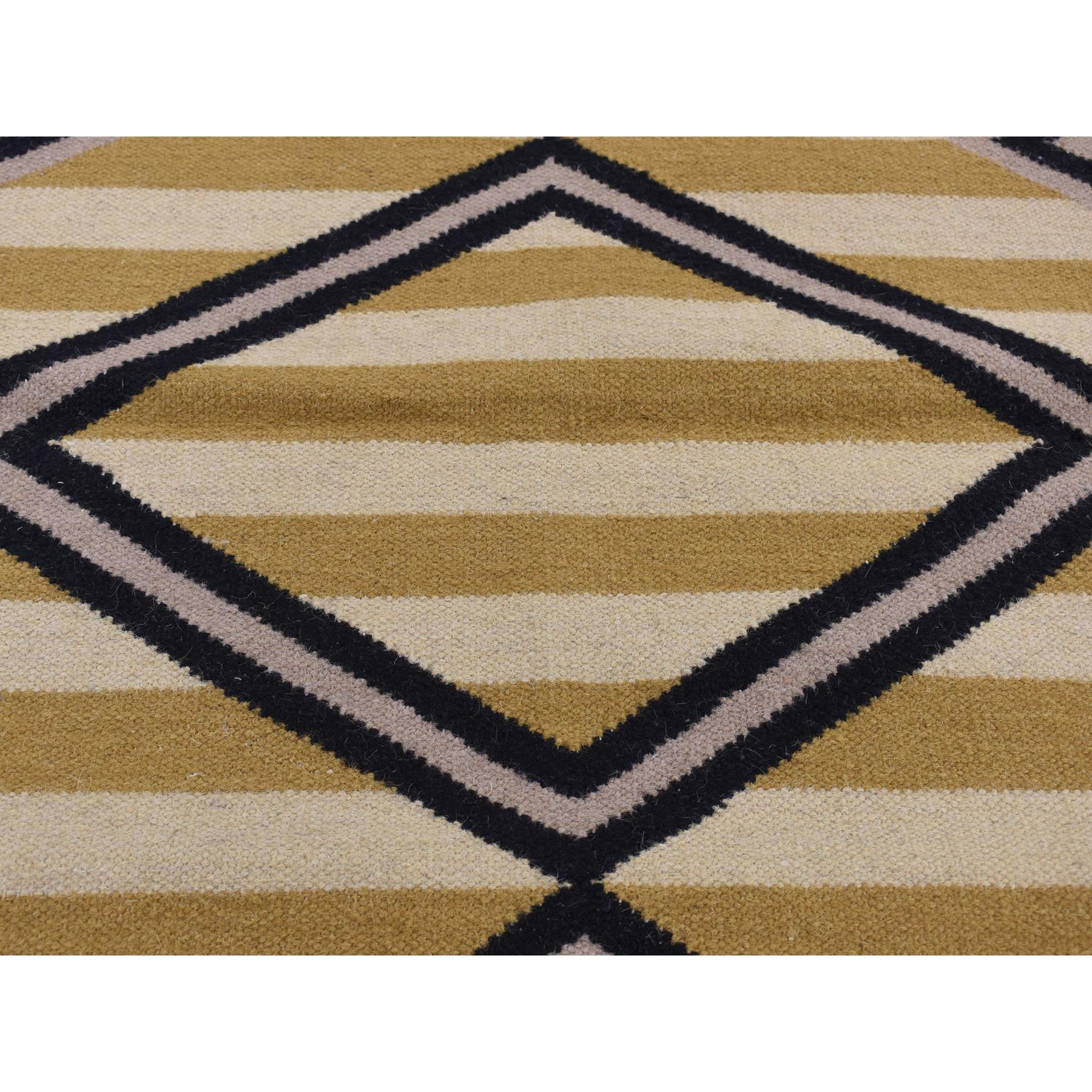 3'2"x5' Cream Color, Navajo Striped Design, Flat Weave, Hand Woven, Oriental Rug Sh87831