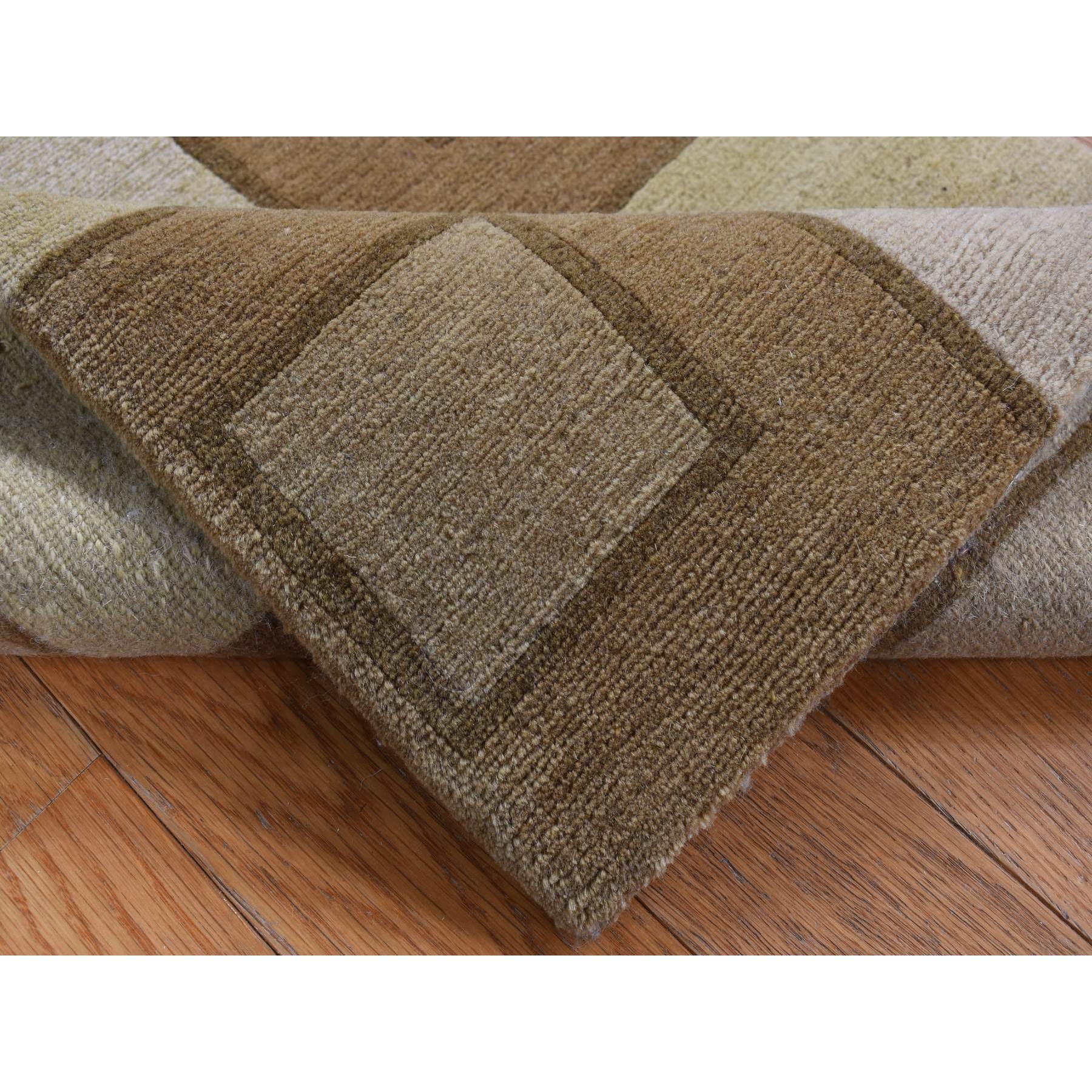 1'10"x2'10" Tan Brown, Modern Nepali Squares Design, 100% Wool, Hand Knotted, Oriental Rug Sh87836