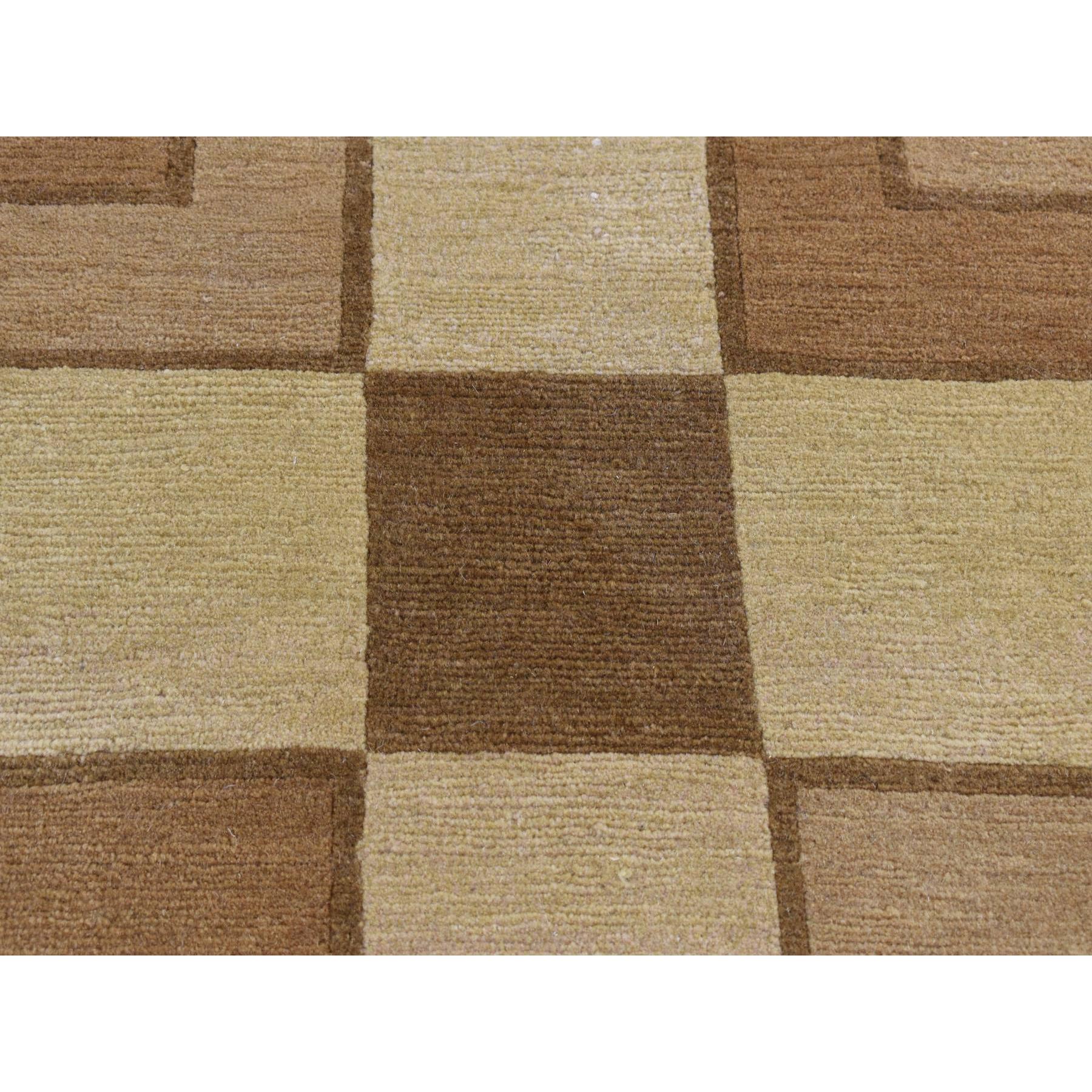 1'10"x2'10" Tan Brown, Modern Nepali Squares Design, 100% Wool, Hand Knotted, Oriental Rug Sh87836