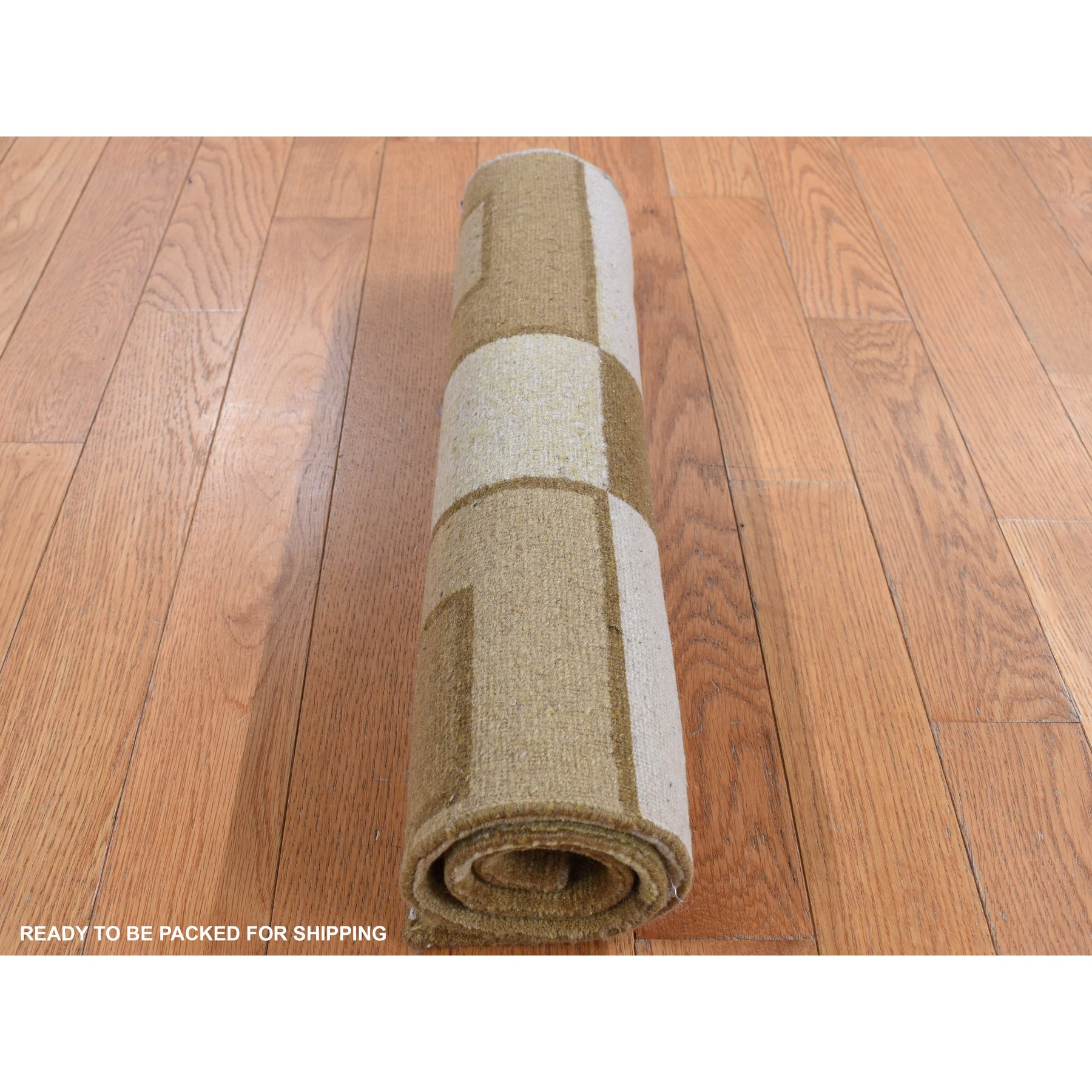 1'10"x2'10" Tan Brown, Modern Nepali Squares Design, 100% Wool, Hand Knotted, Oriental Rug Sh87836