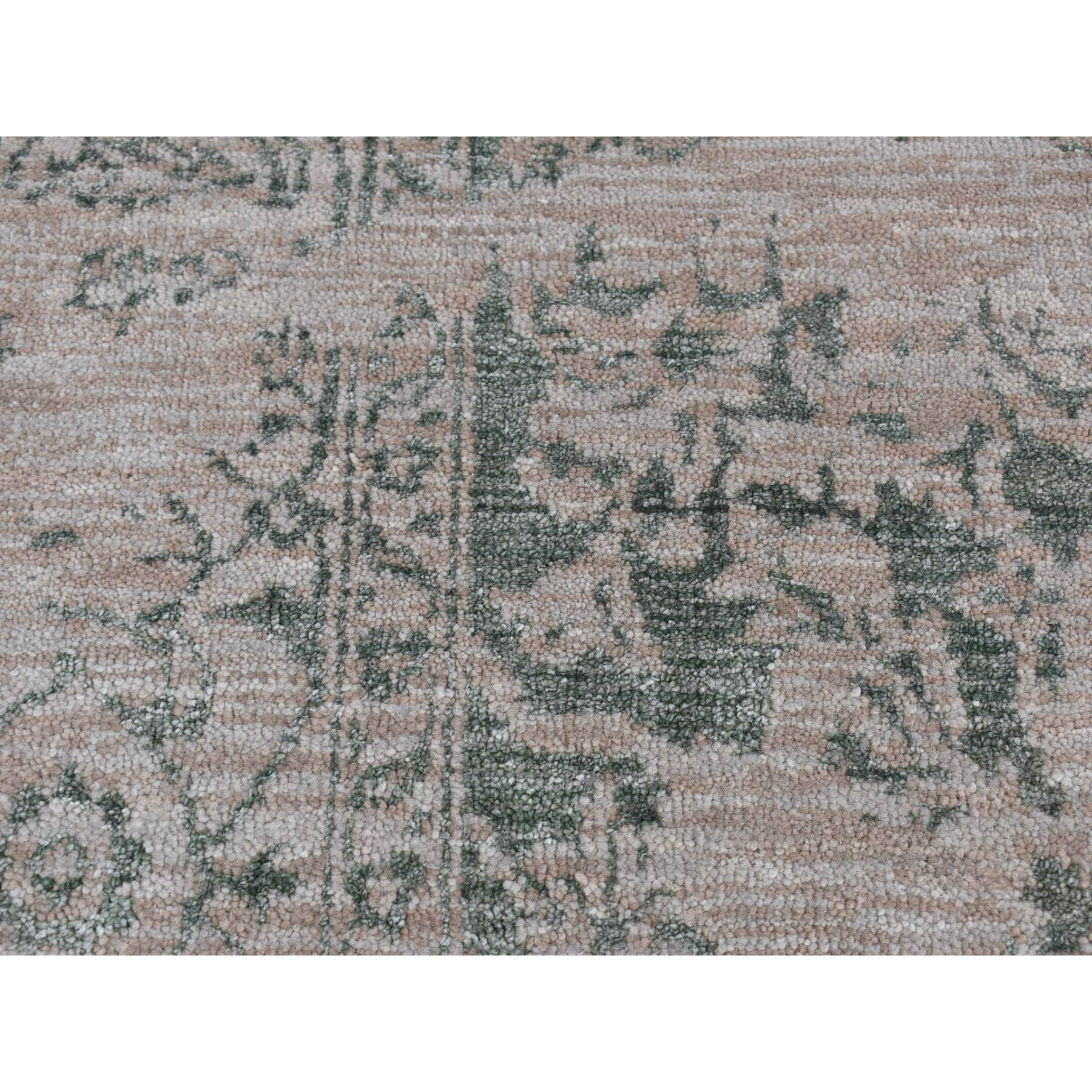 2'x3' Timberwolf Gray, Wool and Silk, Heriz Broken and Erased Design, Handmade, Hand Knotted, Sample Oriental Rug Sh87837