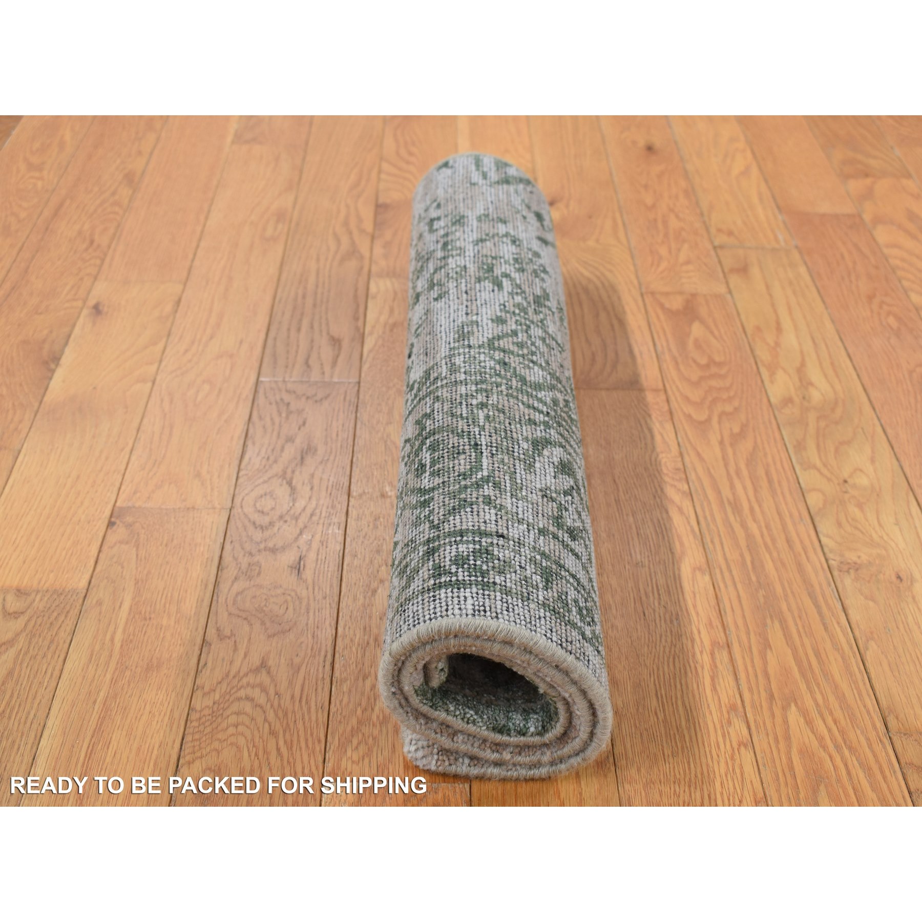 2'x3' Timberwolf Gray, Wool and Silk, Heriz Broken and Erased Design, Handmade, Hand Knotted, Sample Oriental Rug Sh87837
