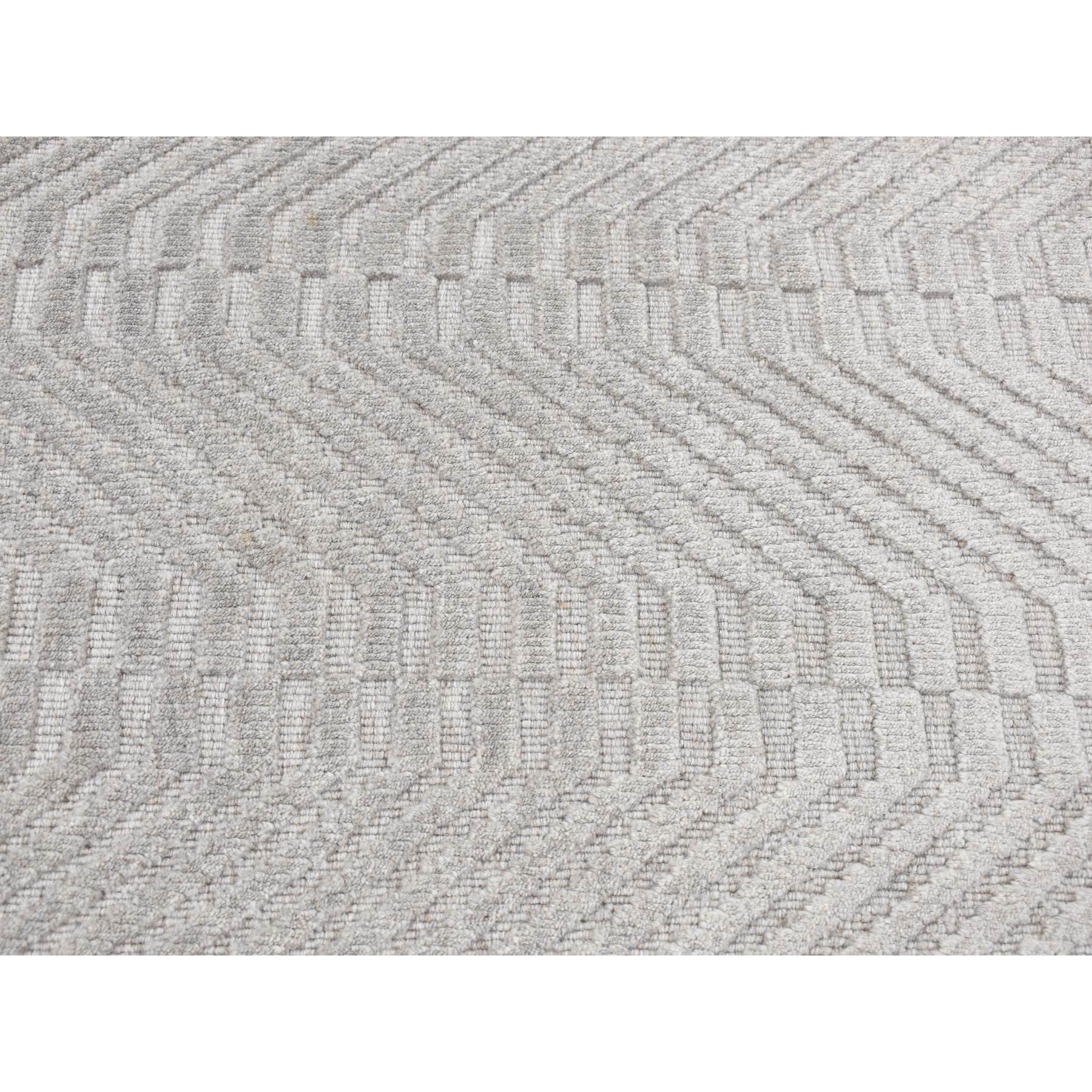 2'x3' Goose Gray, Tone on Tone Chevron Design, Hand Loomed, Wool and Silk, Oriental Rug Sh87838