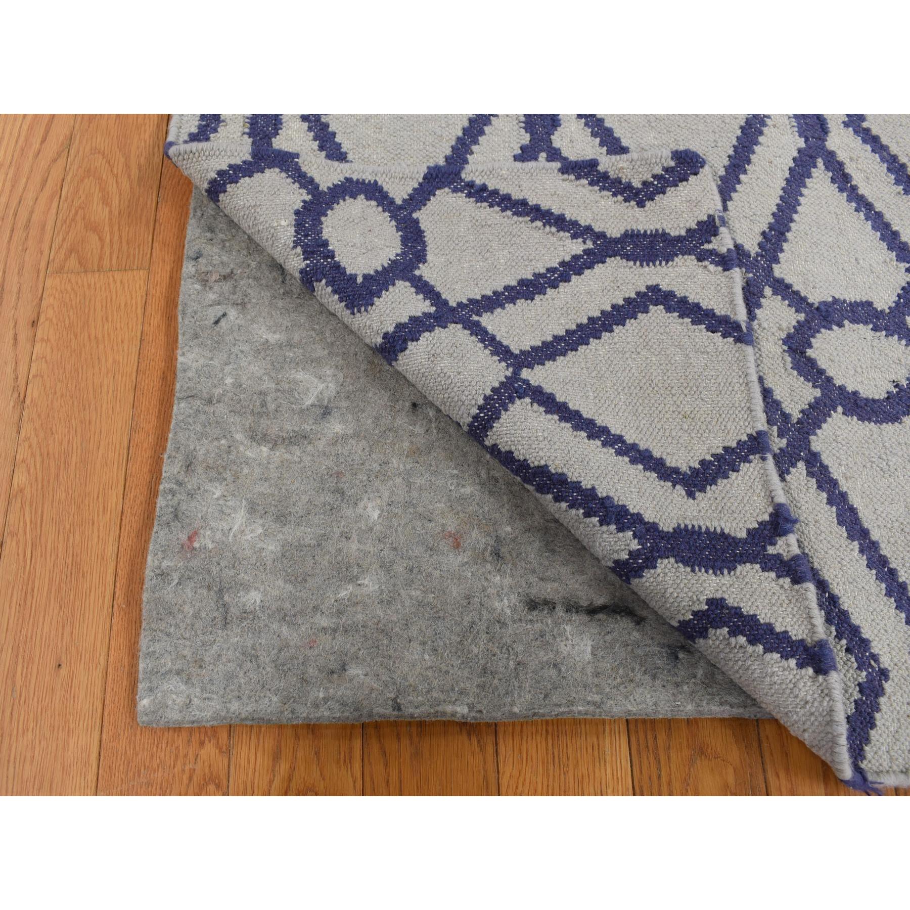 3'1"x5'2" Ice Blue, Durie Kilim Flat Weave, Geometric Design, Hand Woven, Reversible, 100% Wool, Oriental Rug Sh87841