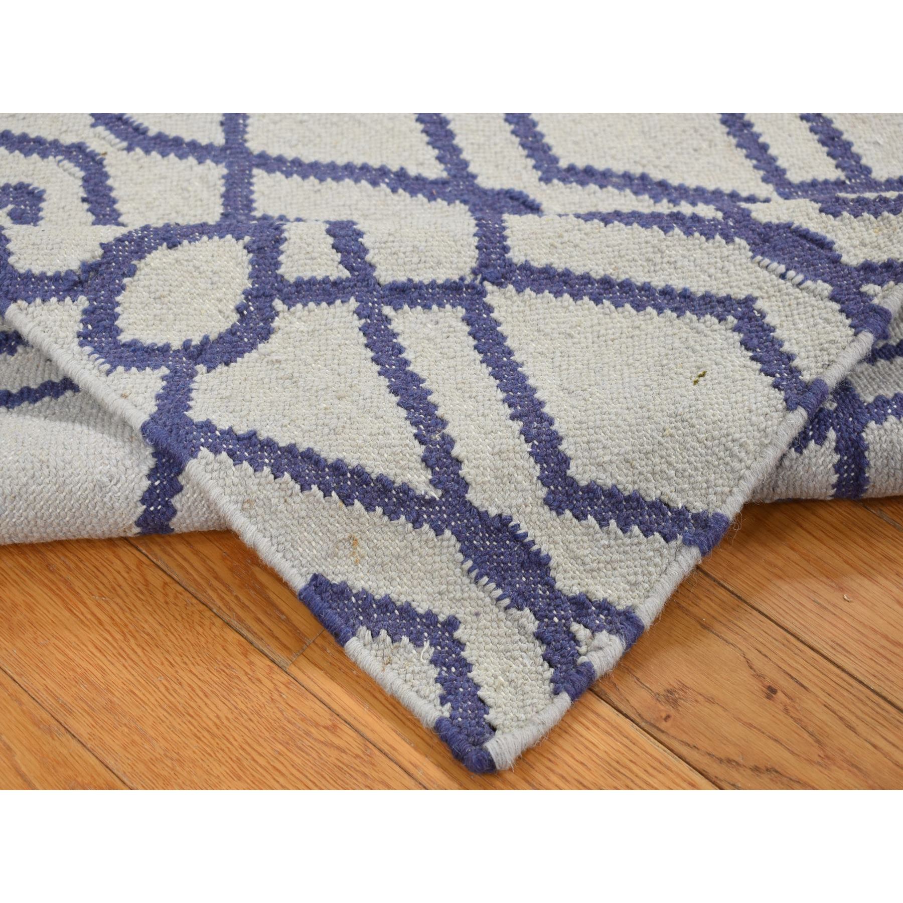 3'1"x5'2" Ice Blue, Durie Kilim Flat Weave, Geometric Design, Hand Woven, Reversible, 100% Wool, Oriental Rug Sh87841