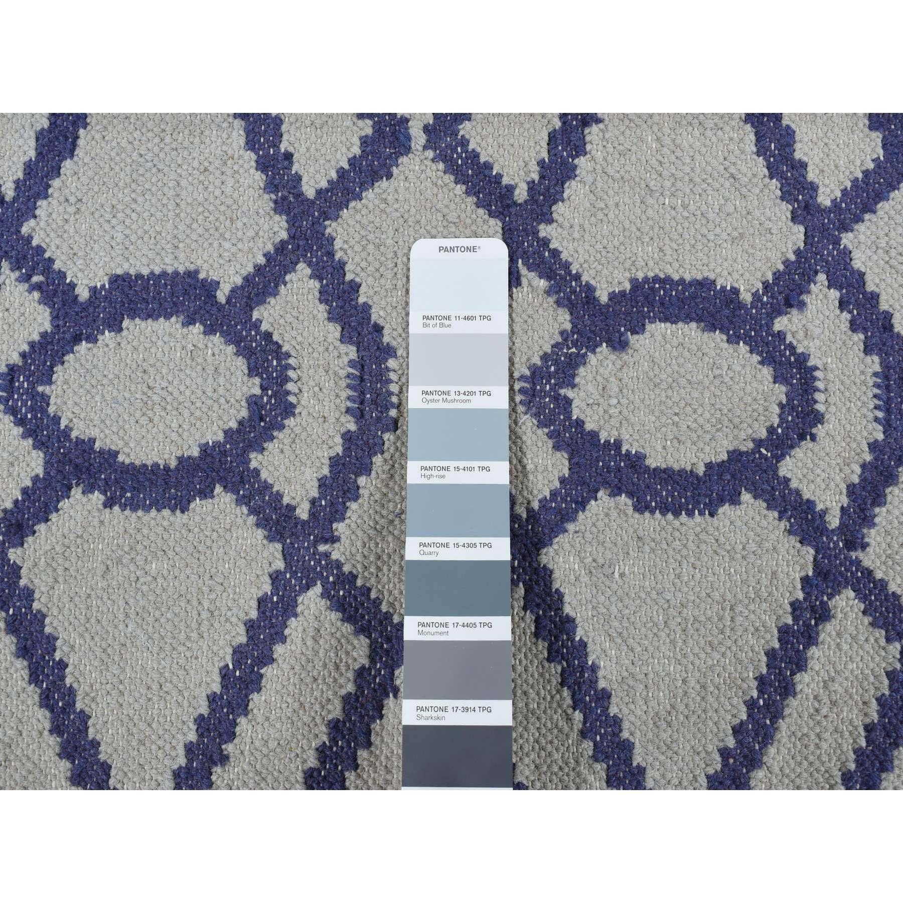 3'1"x5'2" Ice Blue, Durie Kilim Flat Weave, Geometric Design, Hand Woven, Reversible, 100% Wool, Oriental Rug Sh87841