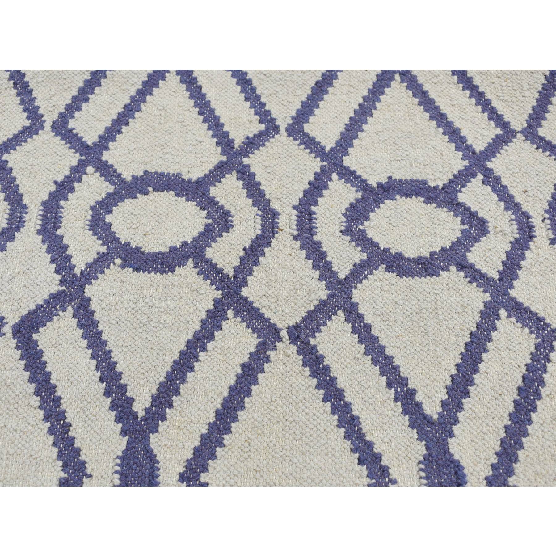 3'1"x5'2" Ice Blue, Durie Kilim Flat Weave, Geometric Design, Hand Woven, Reversible, 100% Wool, Oriental Rug Sh87841